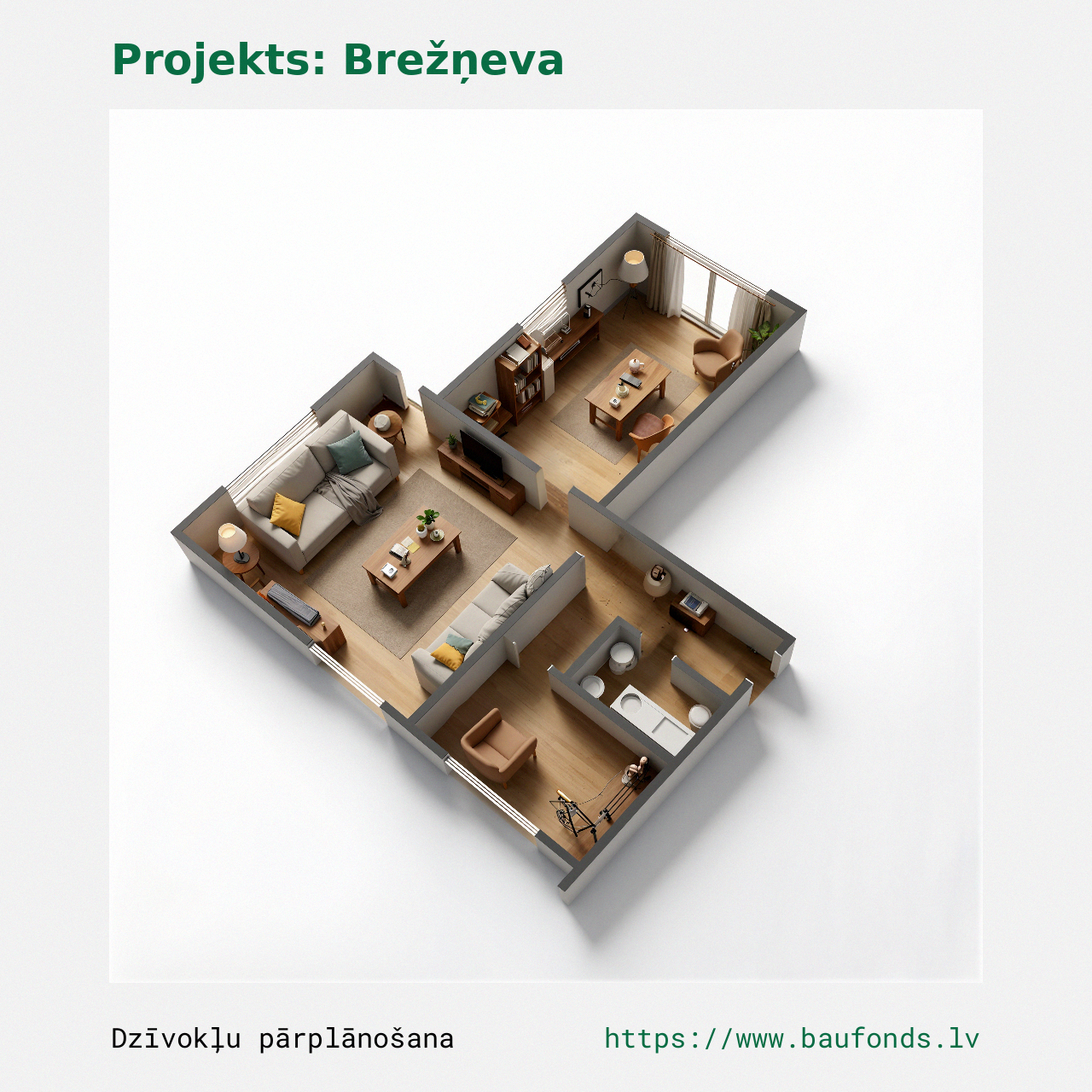 Dviejų kambarių butas, Brežnevka (BRE-A1/2). Plotas 27-40 m² / C