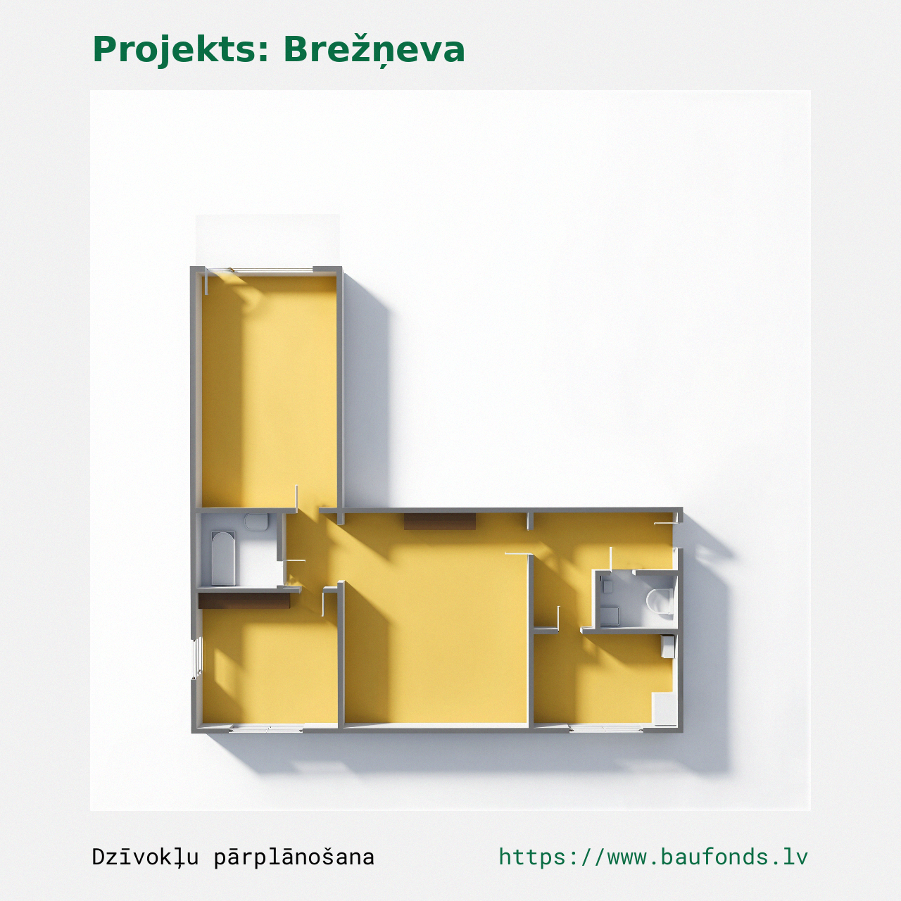 Trijų kambarių butas, Brežnevka (BRE-A4/3). Plotas 39-57 m² / B