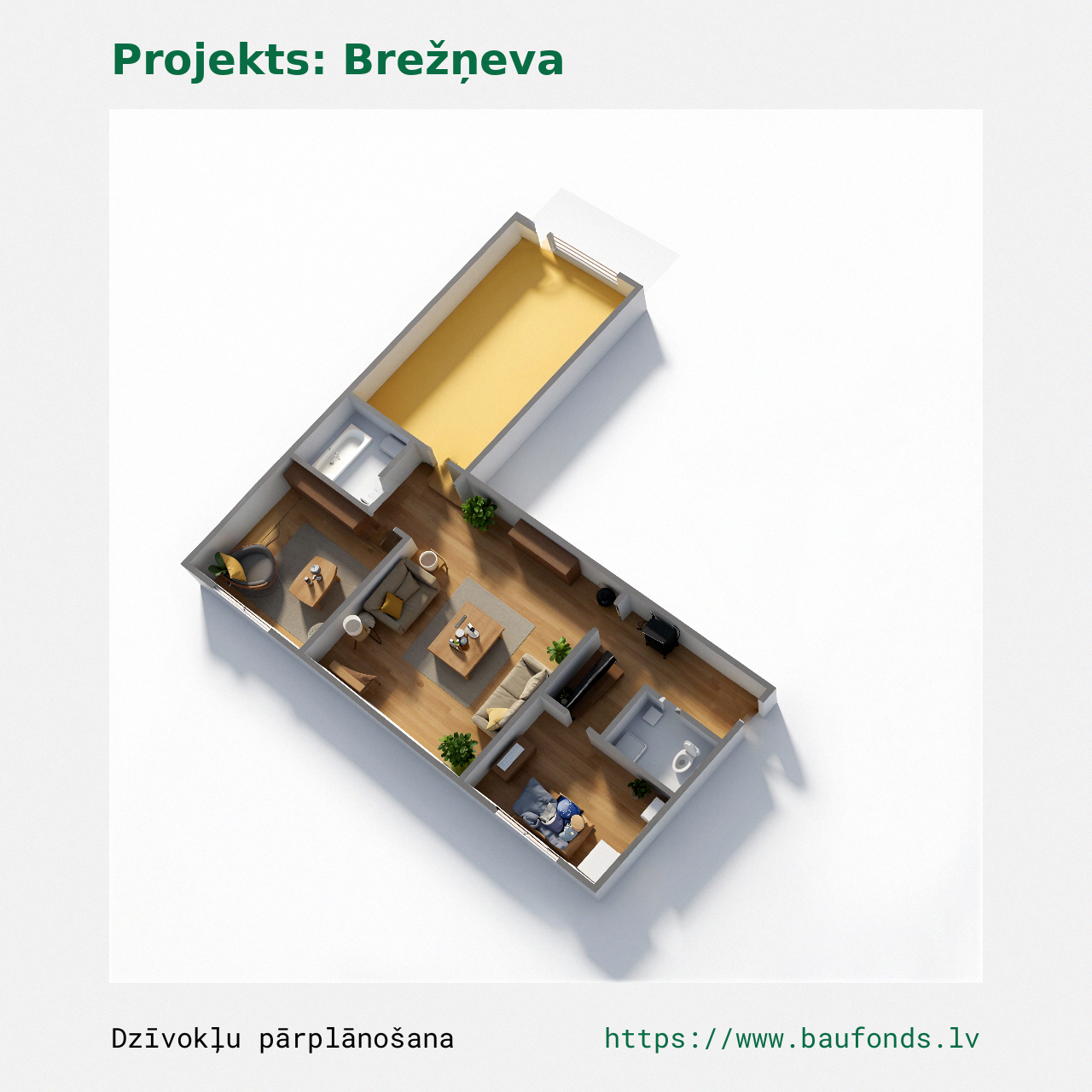 Trijų kambarių butas, Brežnevka (BRE-A4/3). Plotas 39-57 m² / C