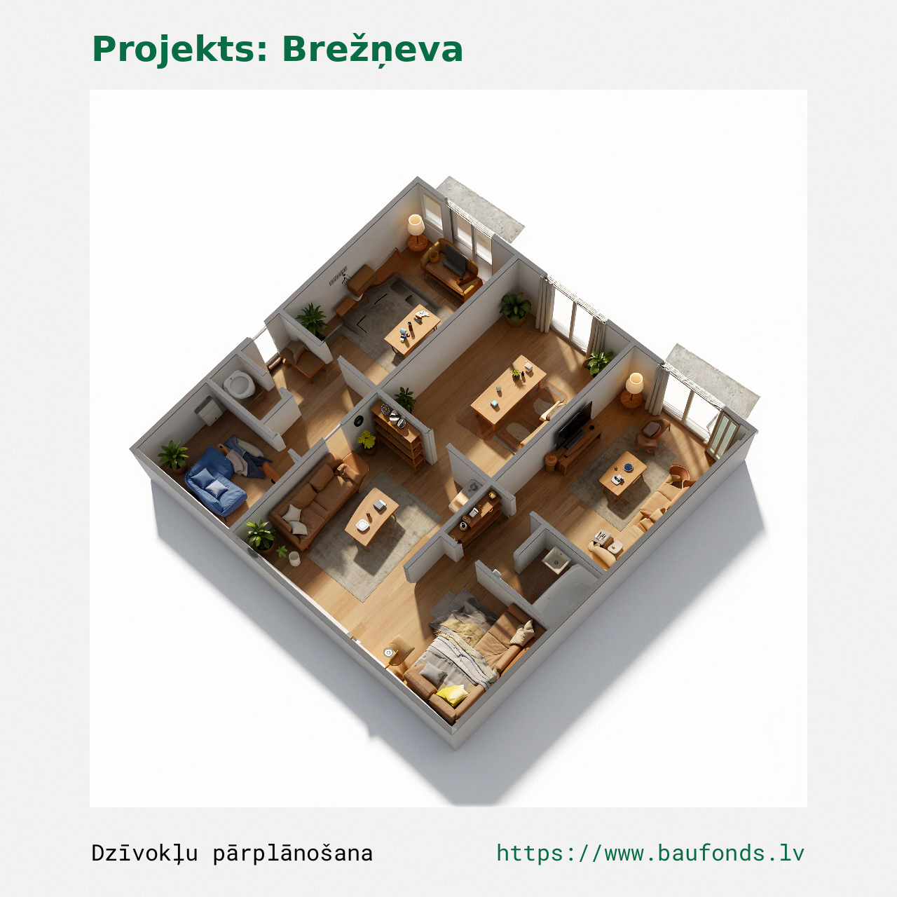 Four-bedroom apartment, Brezhnevka (BRE-A3/4). Area 69-85 m² / C