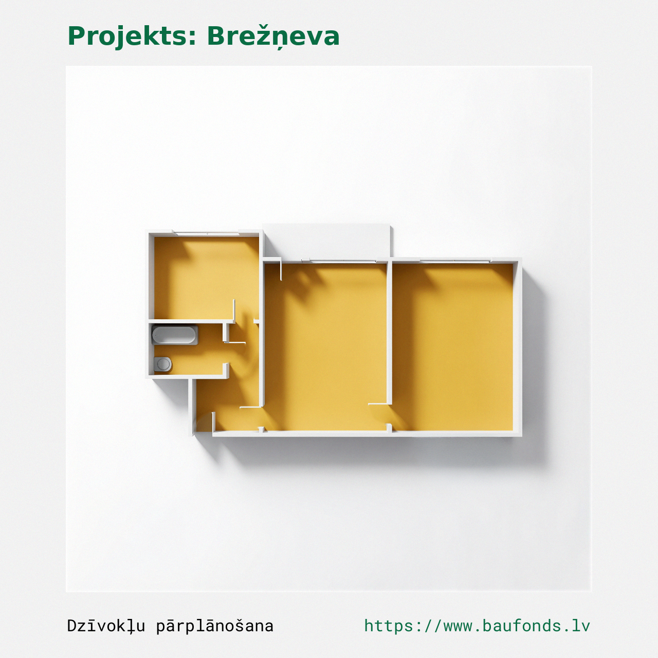 Dviejų kambarių butas, Brežnevka (BRE-A6/2). Plotas 29-43 m² / B