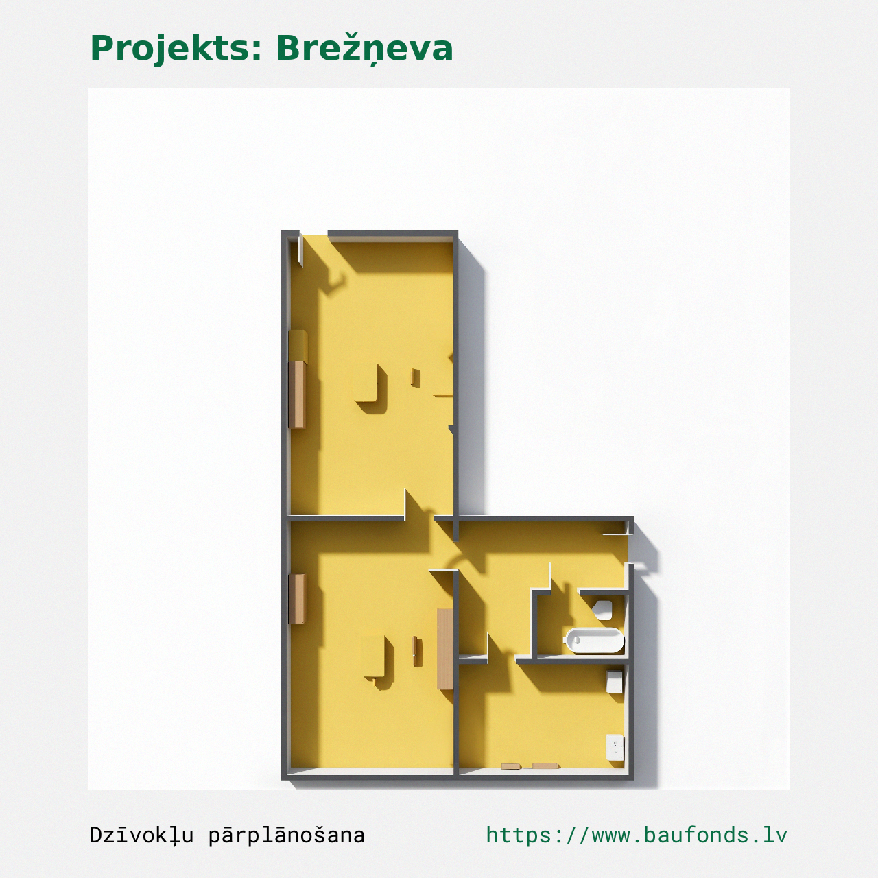 Dviejų kambarių butas, Brežnevka (BRE-A7/2). Plotas 29-42 m² / B