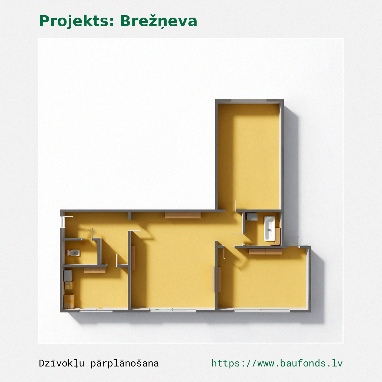 Trijų kambarių butas, Brežnevka (BRE-A10/3). Plotas 46-65 m² / B