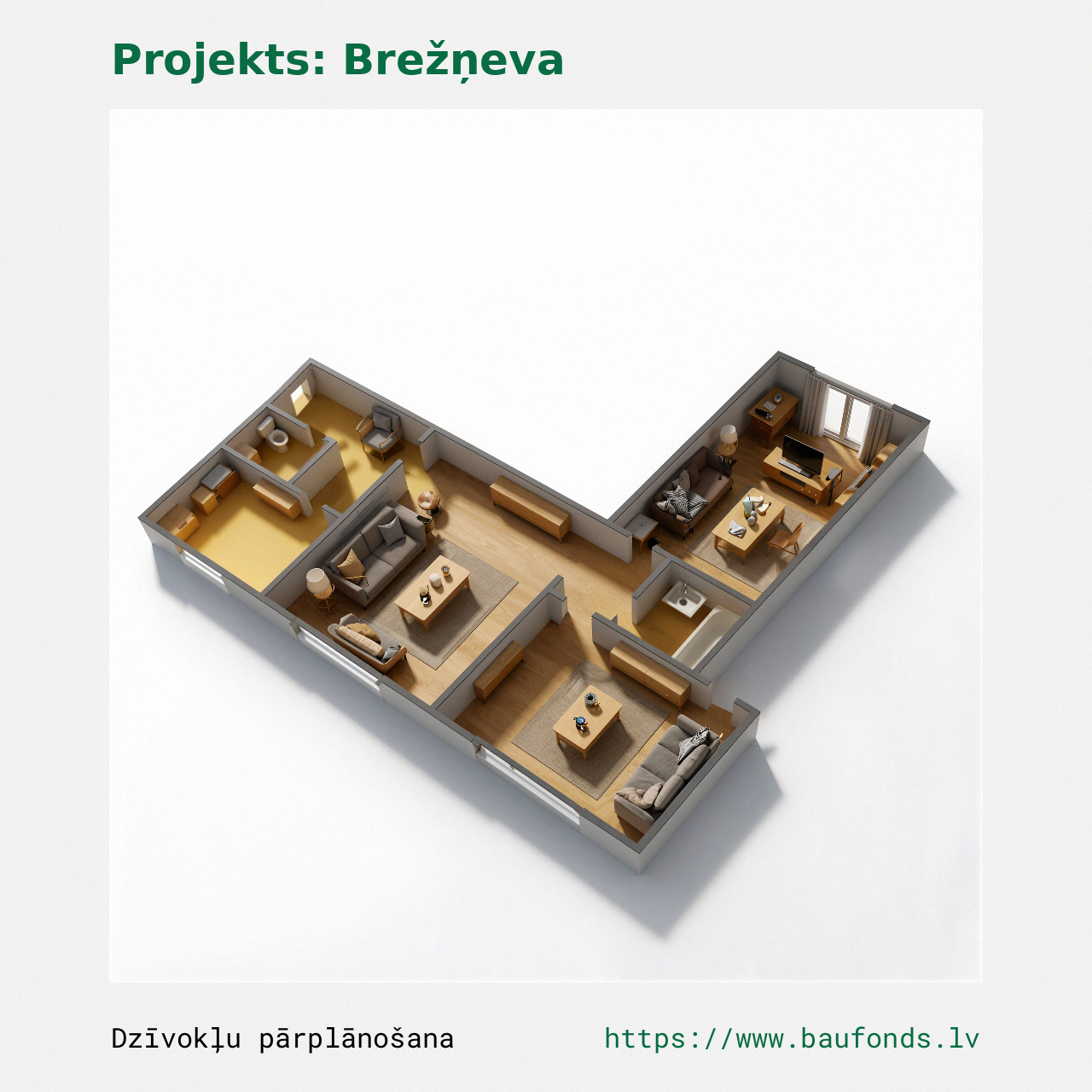 Trijų kambarių butas, Brežnevka (BRE-A10/3). Plotas 46-65 m² / C