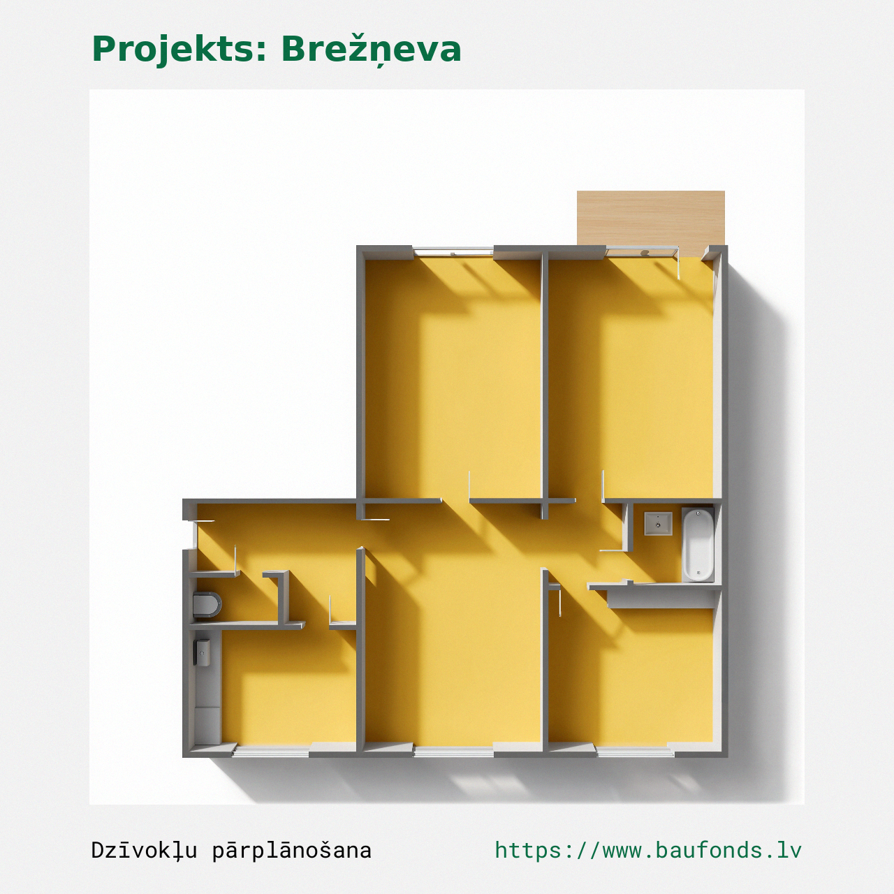 Four-bedroom apartment, Brezhnevka (BRE-A9/4). Area 52-69 m² / B
