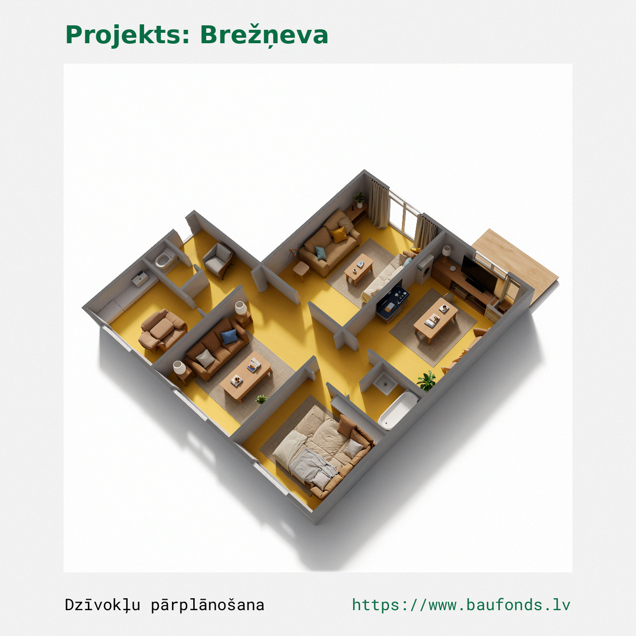 Four-bedroom apartment, Brezhnevka (BRE-A9/4). Area 52-69 m² / C