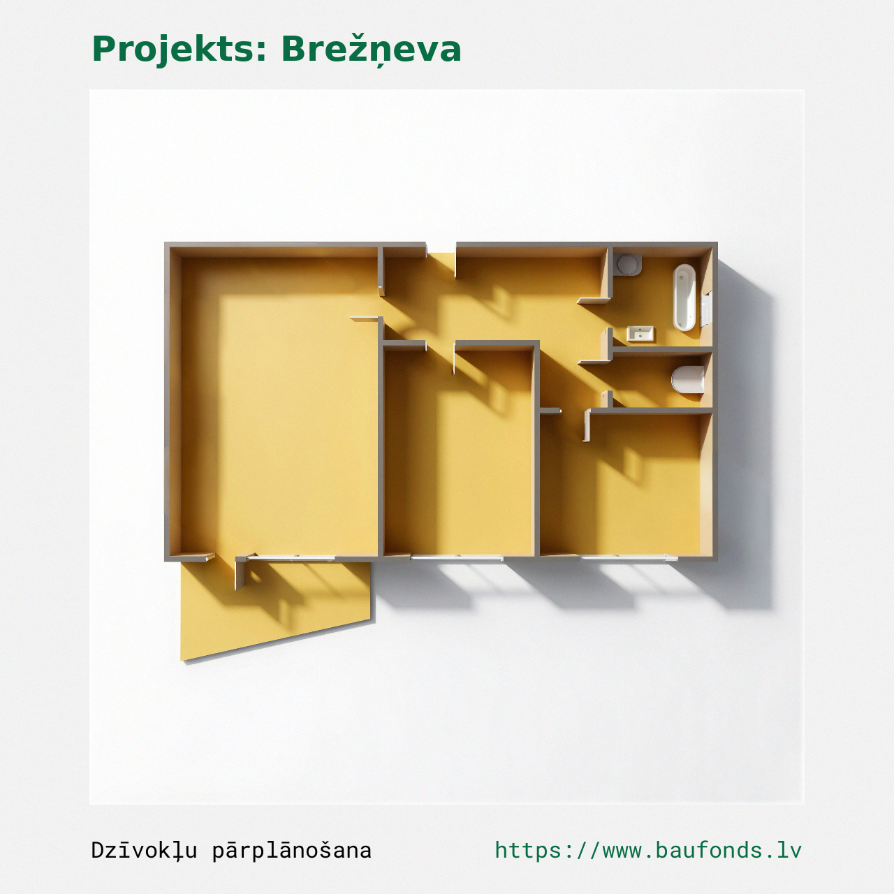 Dviejų kambarių butas, Brežnevka (BRE-B2/2). Plotas 22-36 m² / B