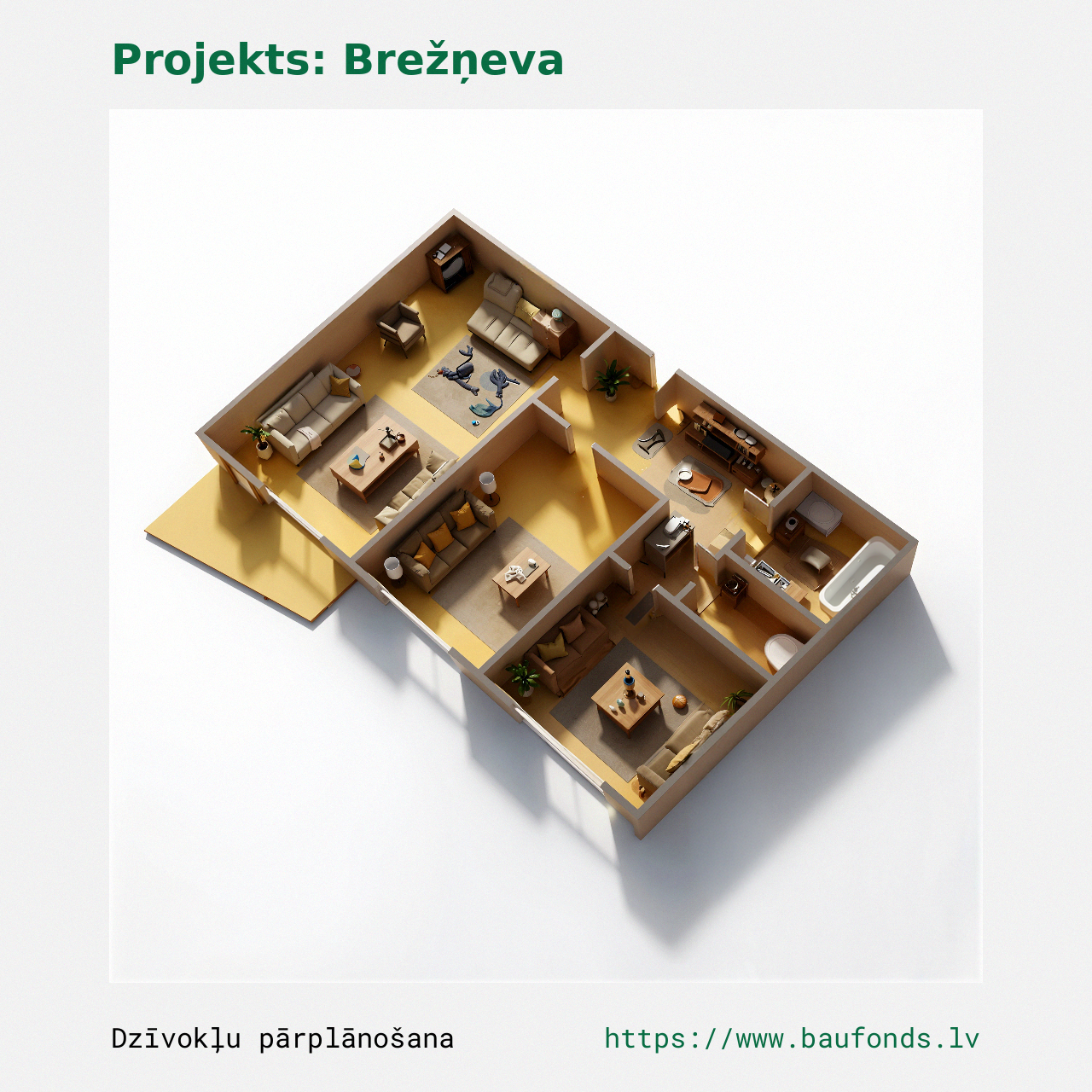 Dviejų kambarių butas, Brežnevka (BRE-B2/2). Plotas 22-36 m² / C