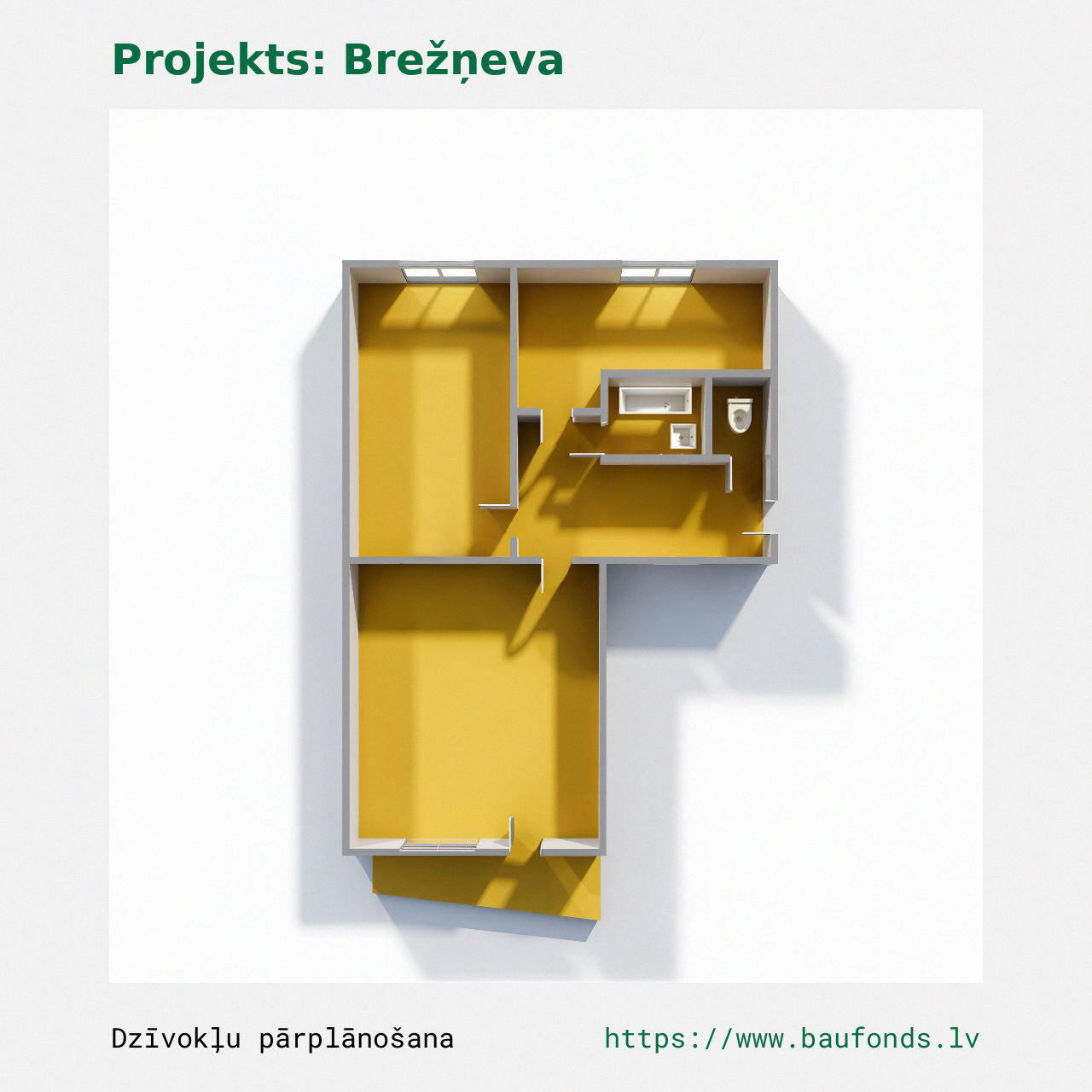 Dviejų kambarių butas, Brežnevka (BRE-B1/2). Plotas 31-47 m² / B