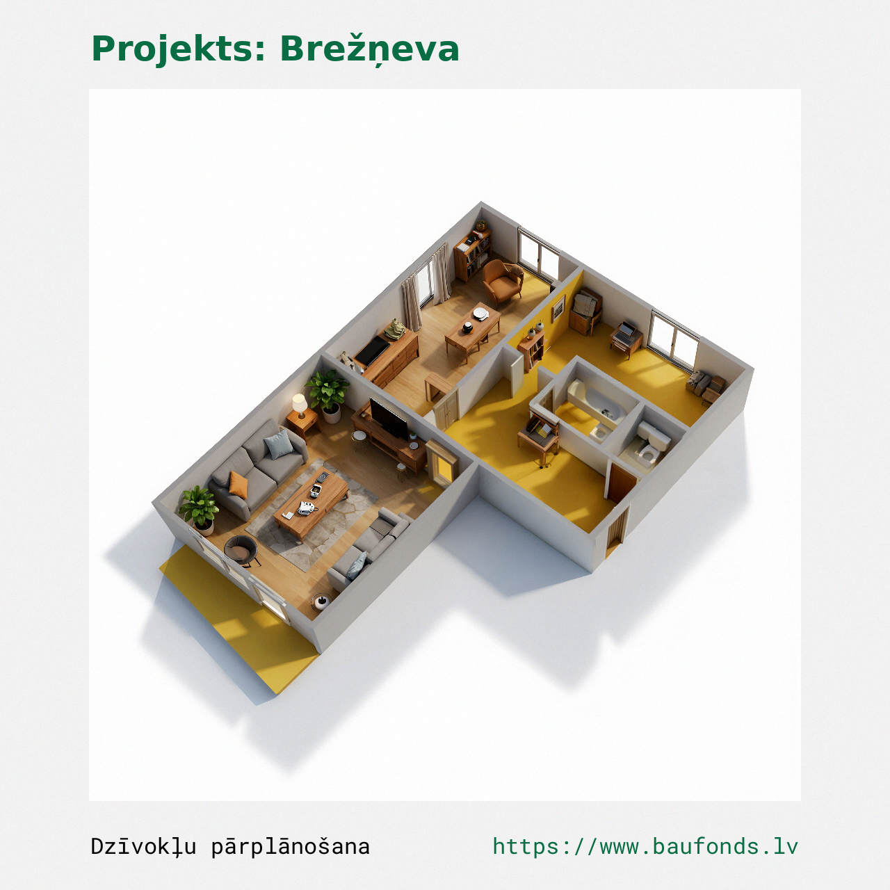 Dviejų kambarių butas, Brežnevka (BRE-B1/2). Plotas 31-47 m² / C
