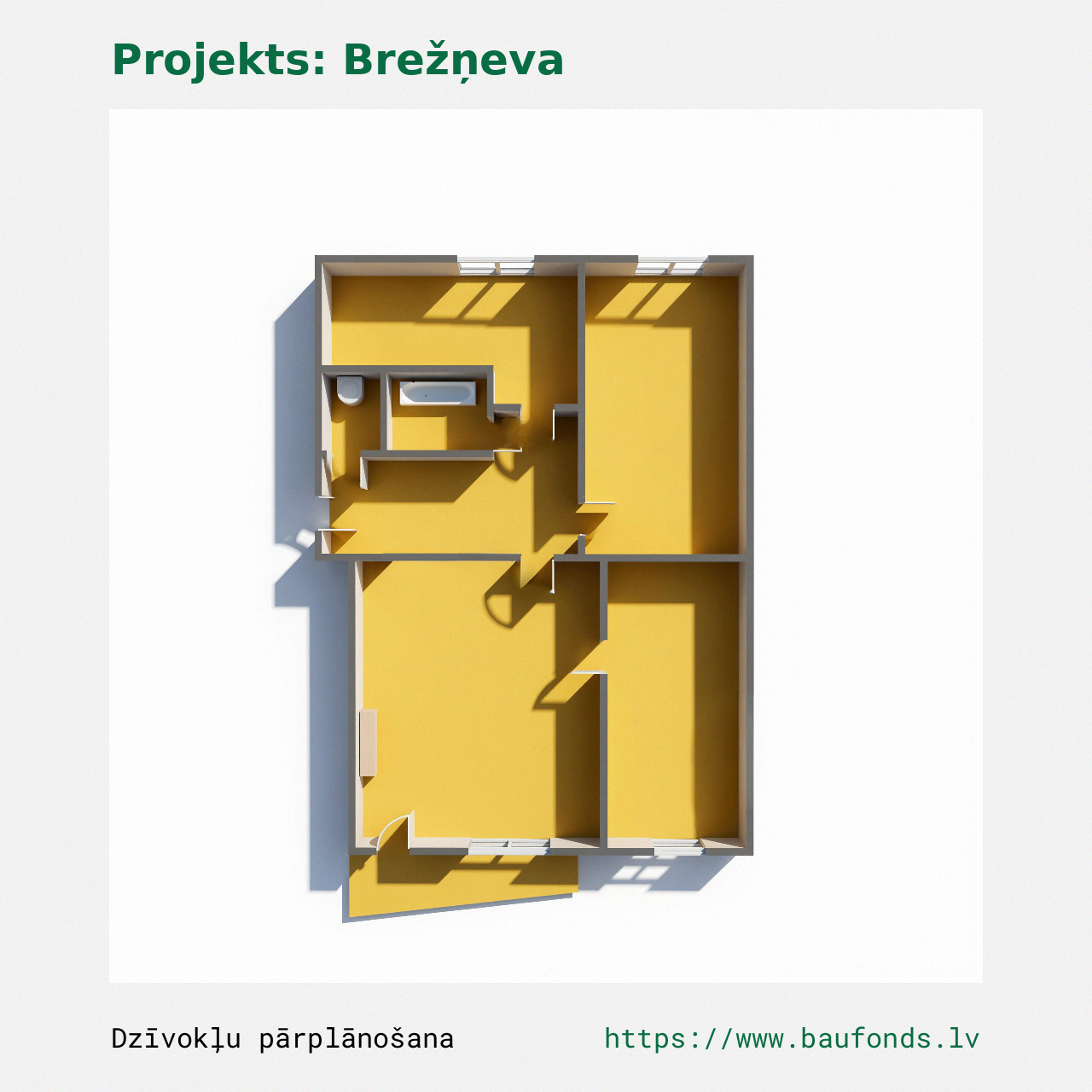 Trijų kambarių butas, Brežnevka (BRE-B4/3). Plotas 40-56 m² / B