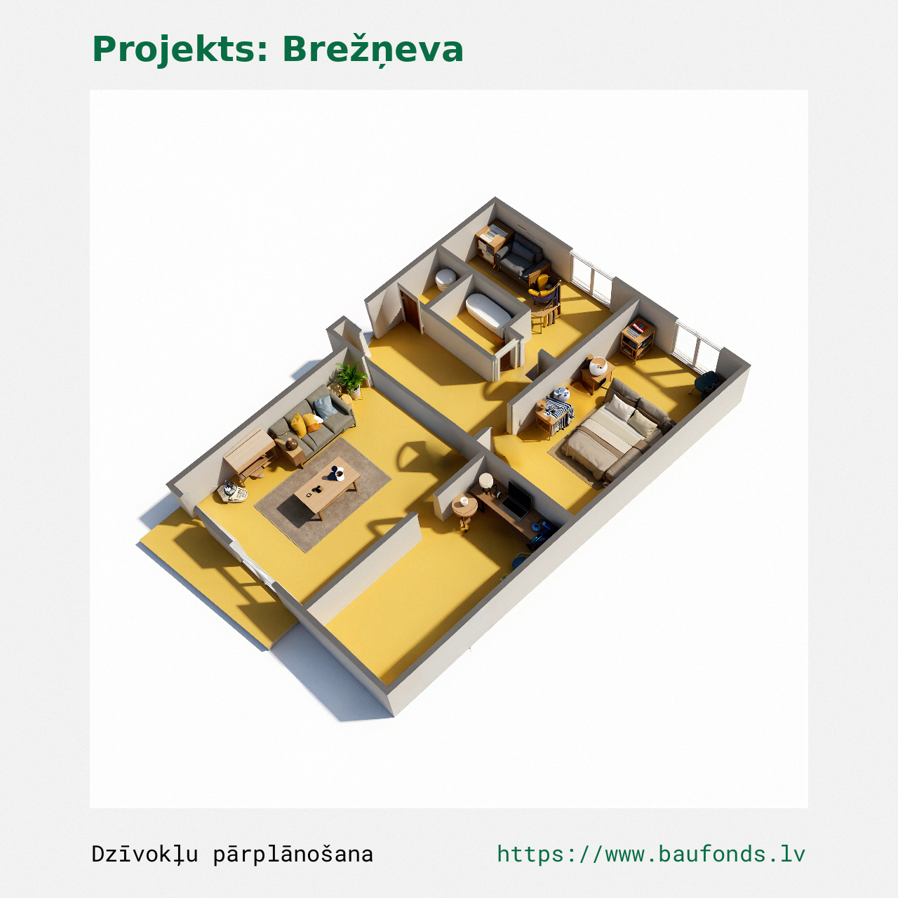 Trijų kambarių butas, Brežnevka (BRE-B4/3). Plotas 40-56 m² / C