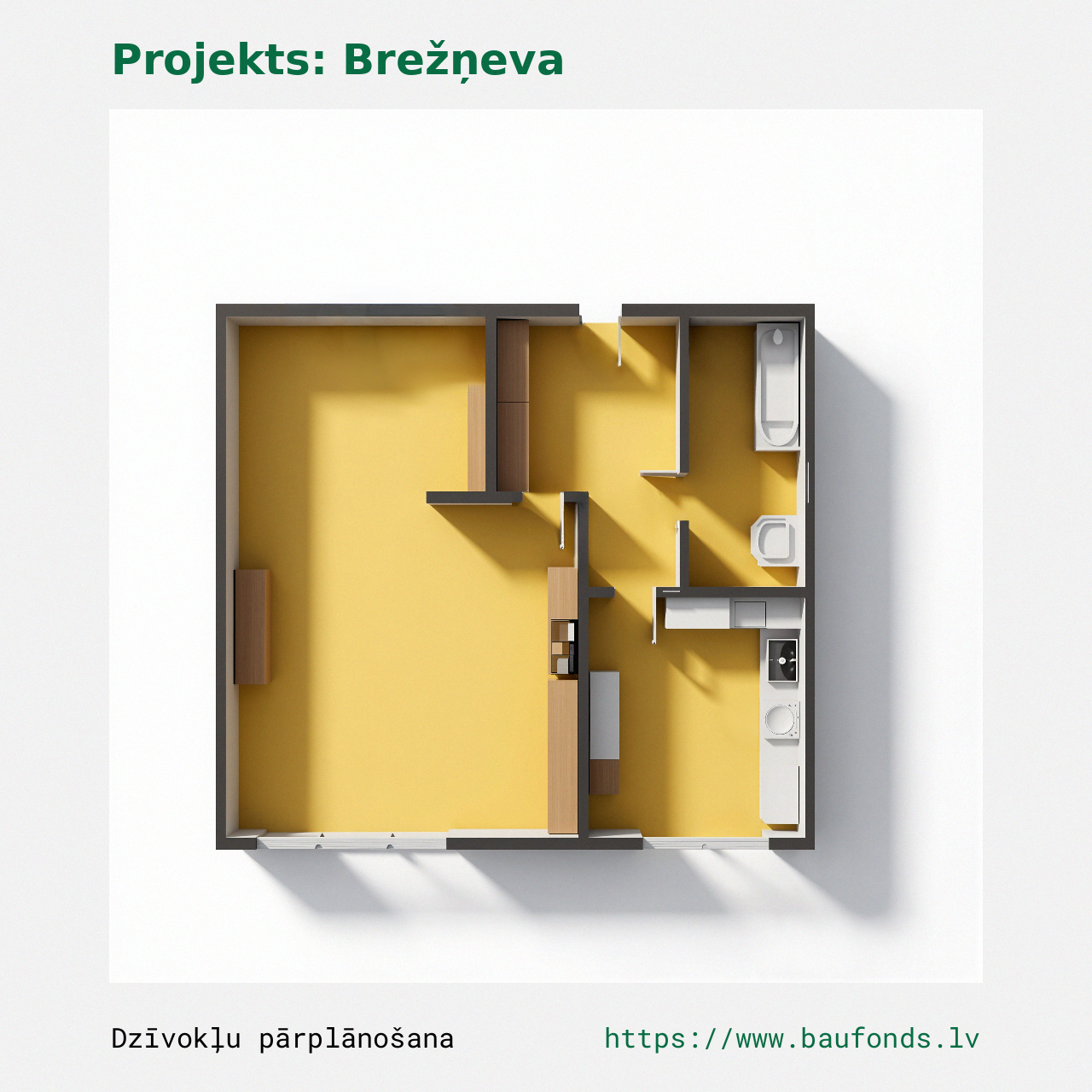 One-bedroom apartment, Brezhnevka (BRE-B3/1). Area 14-26 m² / B
