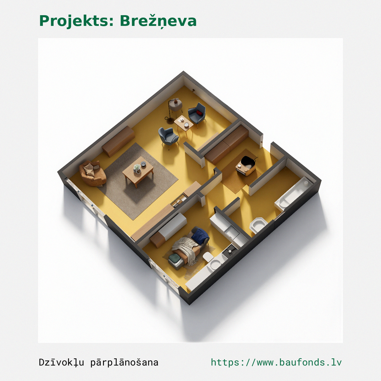 One-bedroom apartment, Brezhnevka (BRE-B3/1). Area 14-26 m² / C