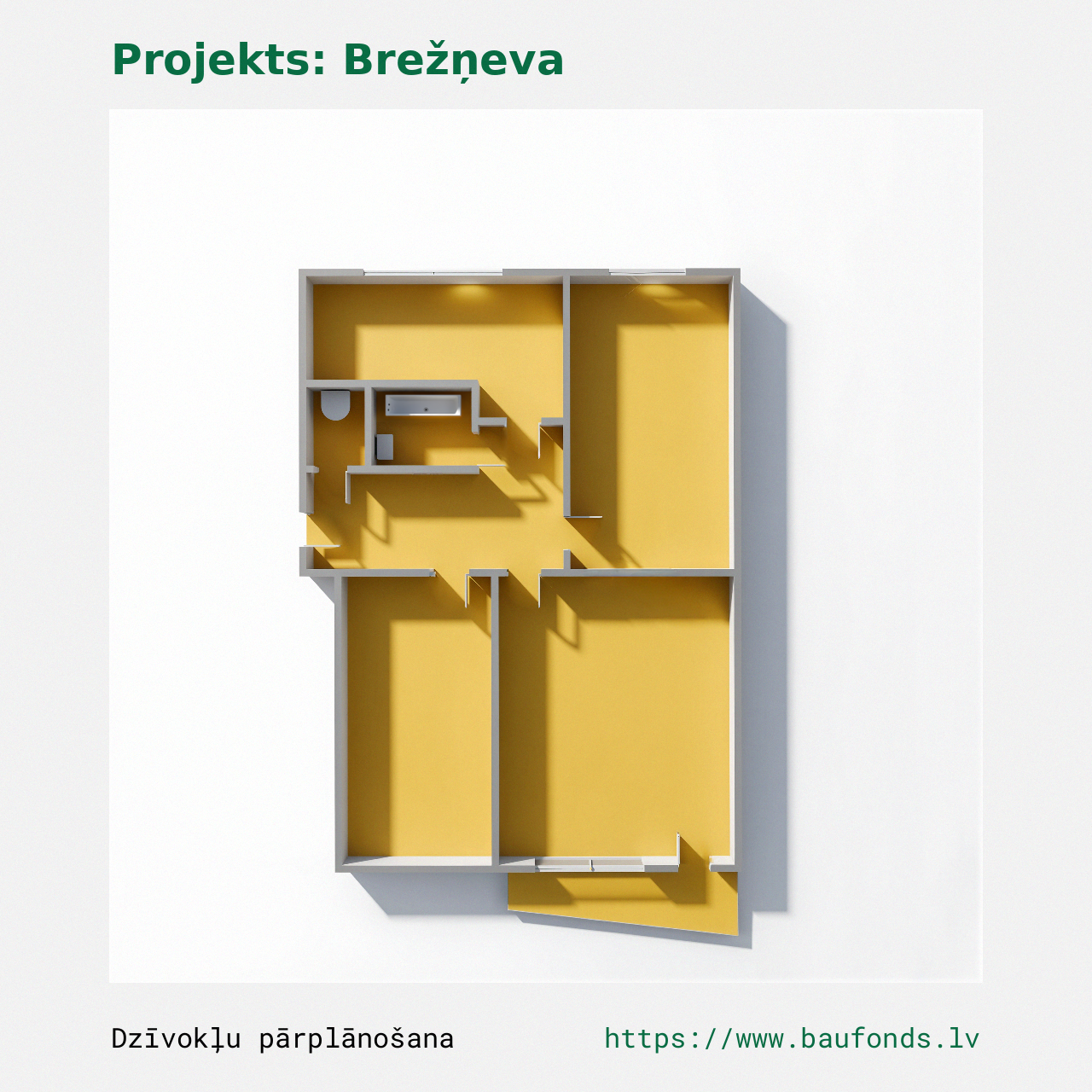 Trijų kambarių butas, Brežnevka (BRE-B6/3). Plotas 43-59 m² / B