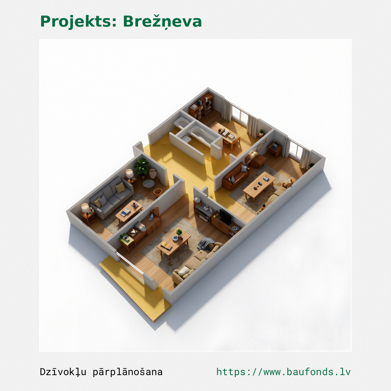 Trijų kambarių butas, Brežnevka (BRE-B6/3). Plotas 43-59 m² / C