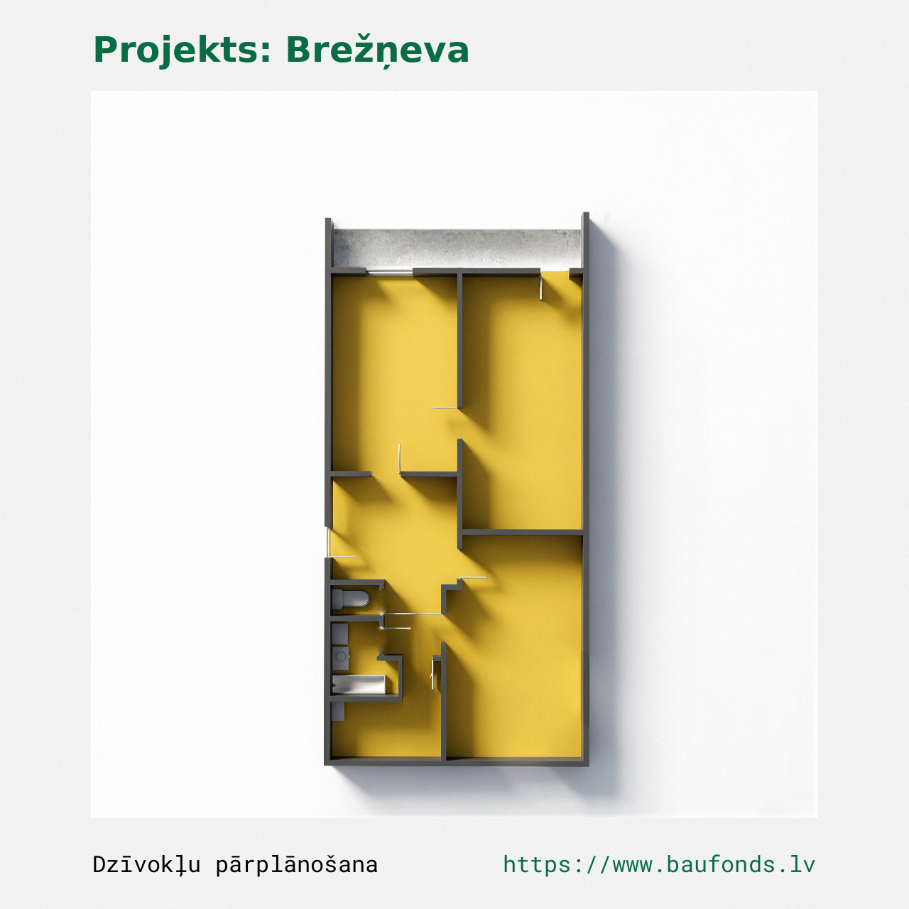 Trijų kambarių butas, Brežnevka (BRE-C2/3). Plotas 43-59 m² / B