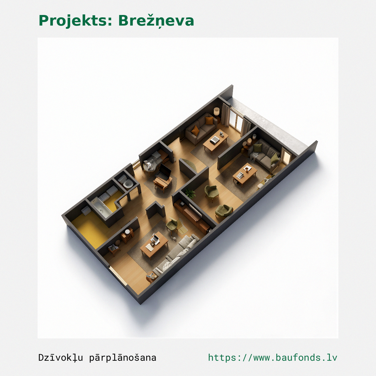 Trijų kambarių butas, Brežnevka (BRE-C2/3). Plotas 43-59 m² / C