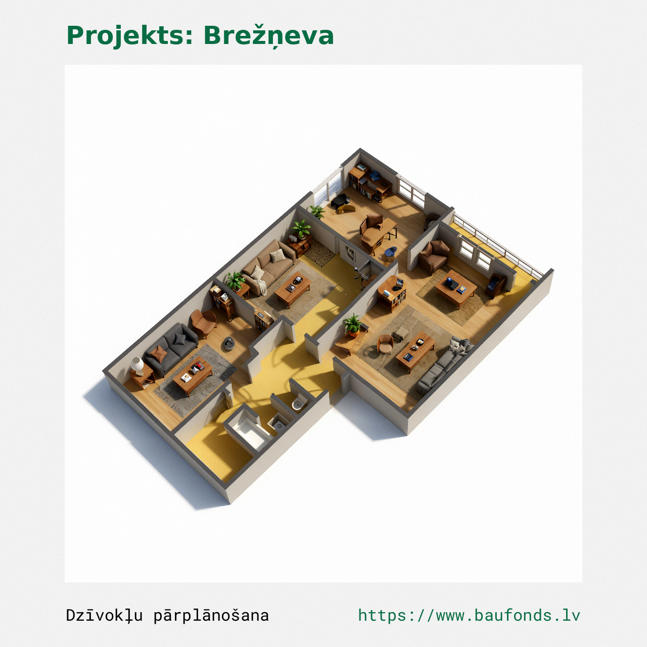 Four-bedroom apartment, Brezhnevka (BRE-C1/4). Area 58-74 m² / C