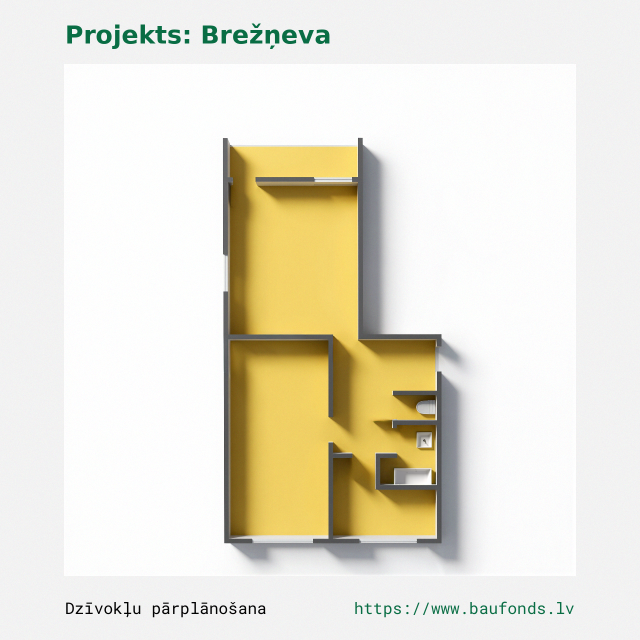Dviejų kambarių butas, Brežnevka (BRE-C3/2). Plotas 36-51 m² / B