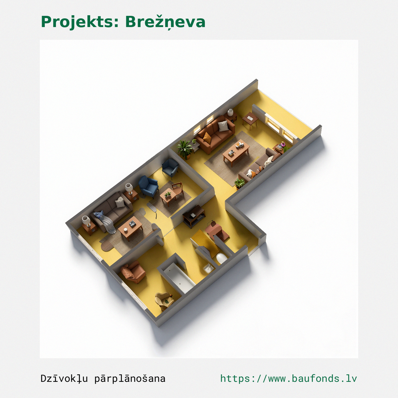 Dviejų kambarių butas, Brežnevka (BRE-C3/2). Plotas 36-51 m² / C