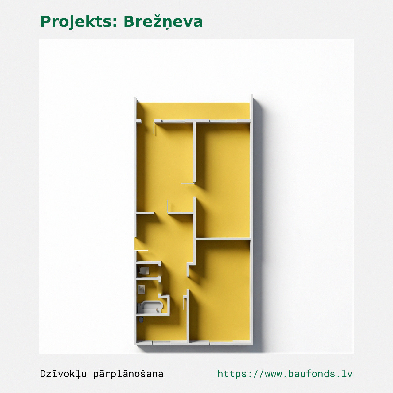 Trijų kambarių butas, Brežnevka (BRE-D2/3). Plotas 43-58 m² / B