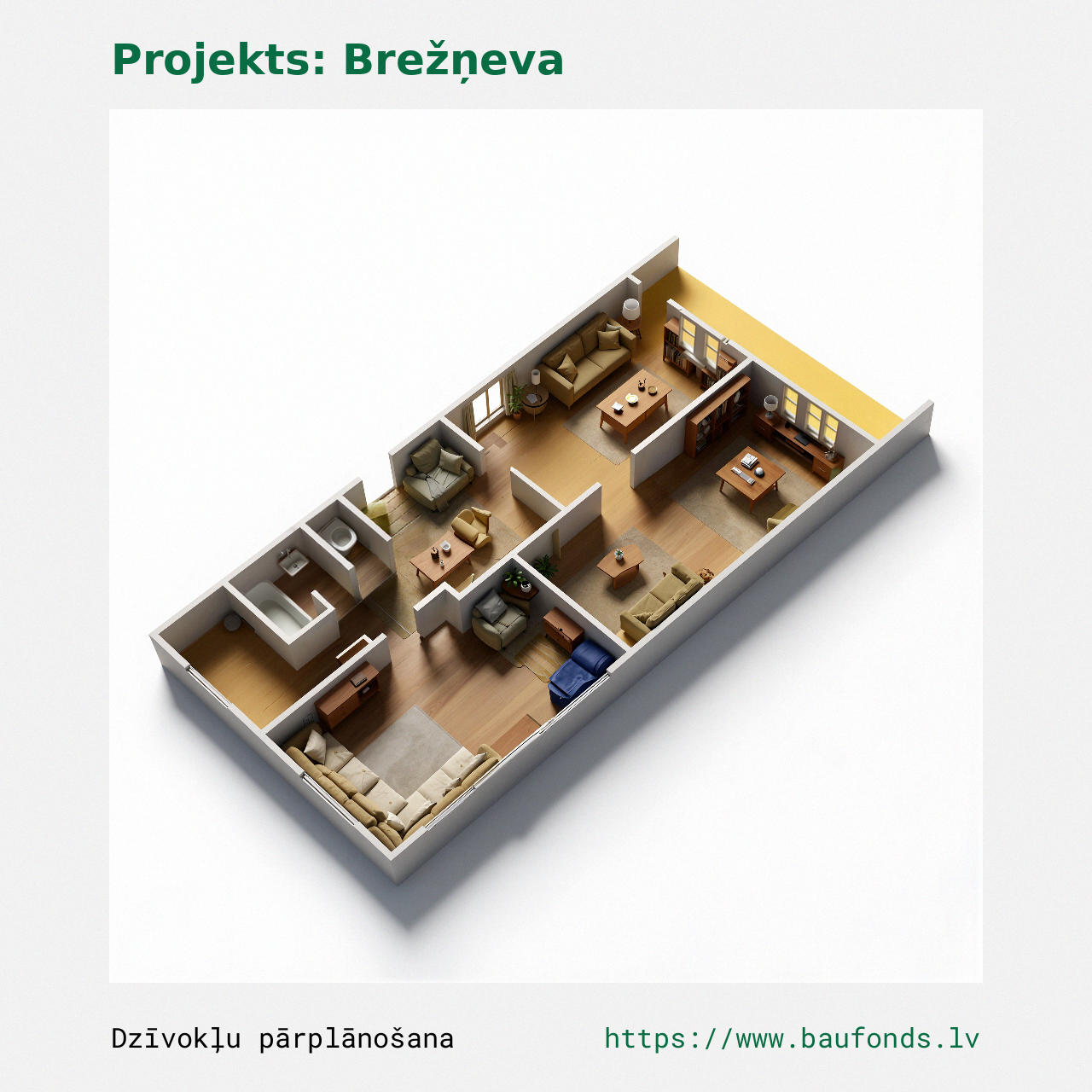 Trijų kambarių butas, Brežnevka (BRE-D2/3). Plotas 43-58 m² / C