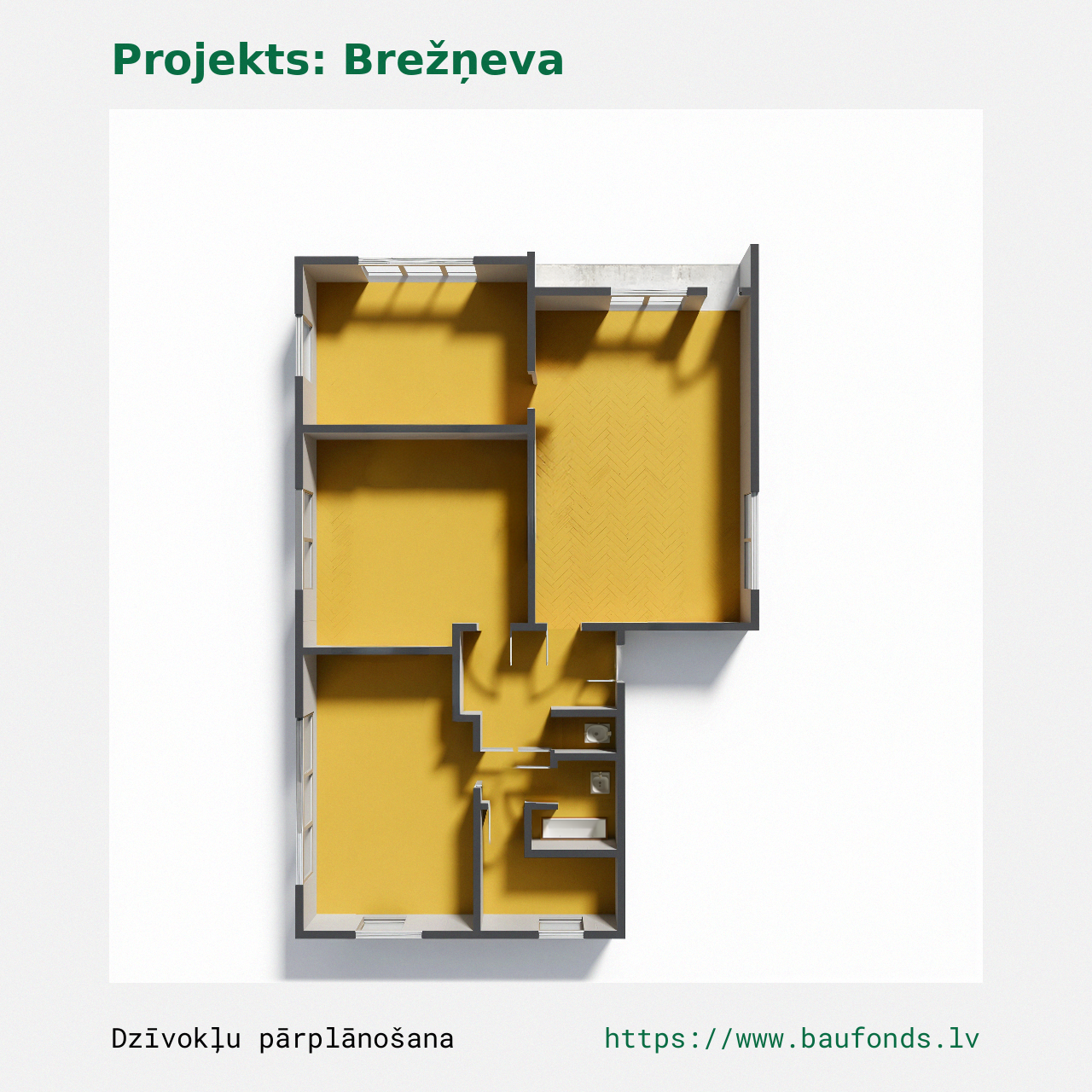 Four-bedroom apartment, Brezhnevka (BRE-D1/4). Area 55-70 m² / B