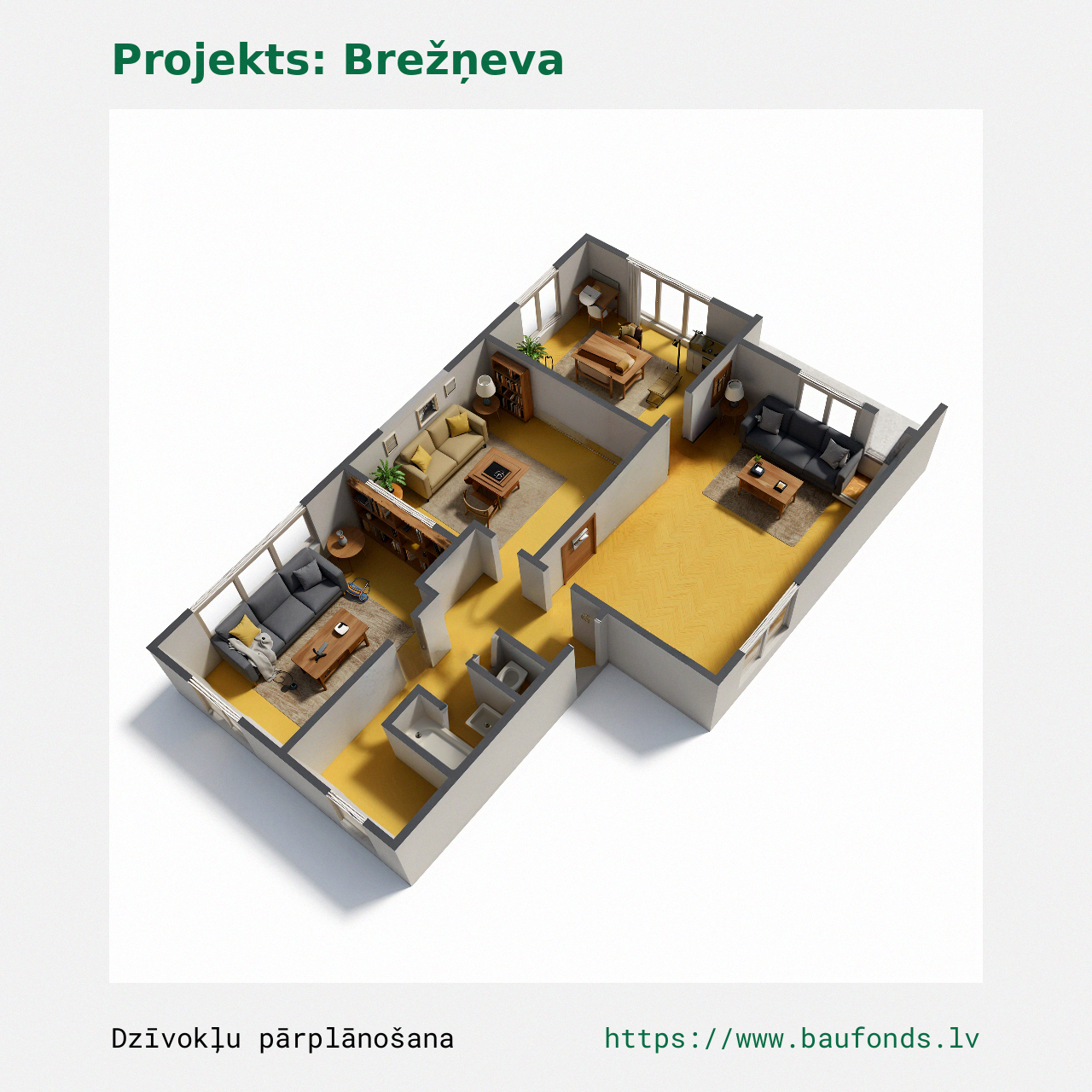 Four-bedroom apartment, Brezhnevka (BRE-D1/4). Area 55-70 m² / C