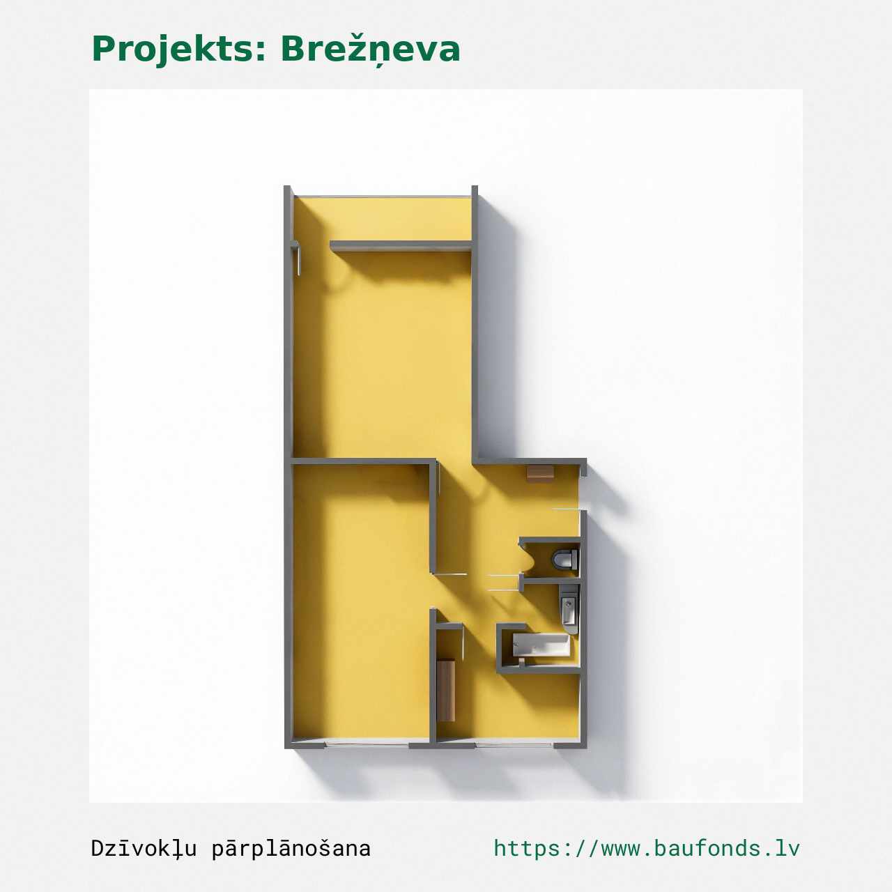 Dviejų kambarių butas, Brežnevka (BRE-D3/2). Plotas 36-51 m² / B