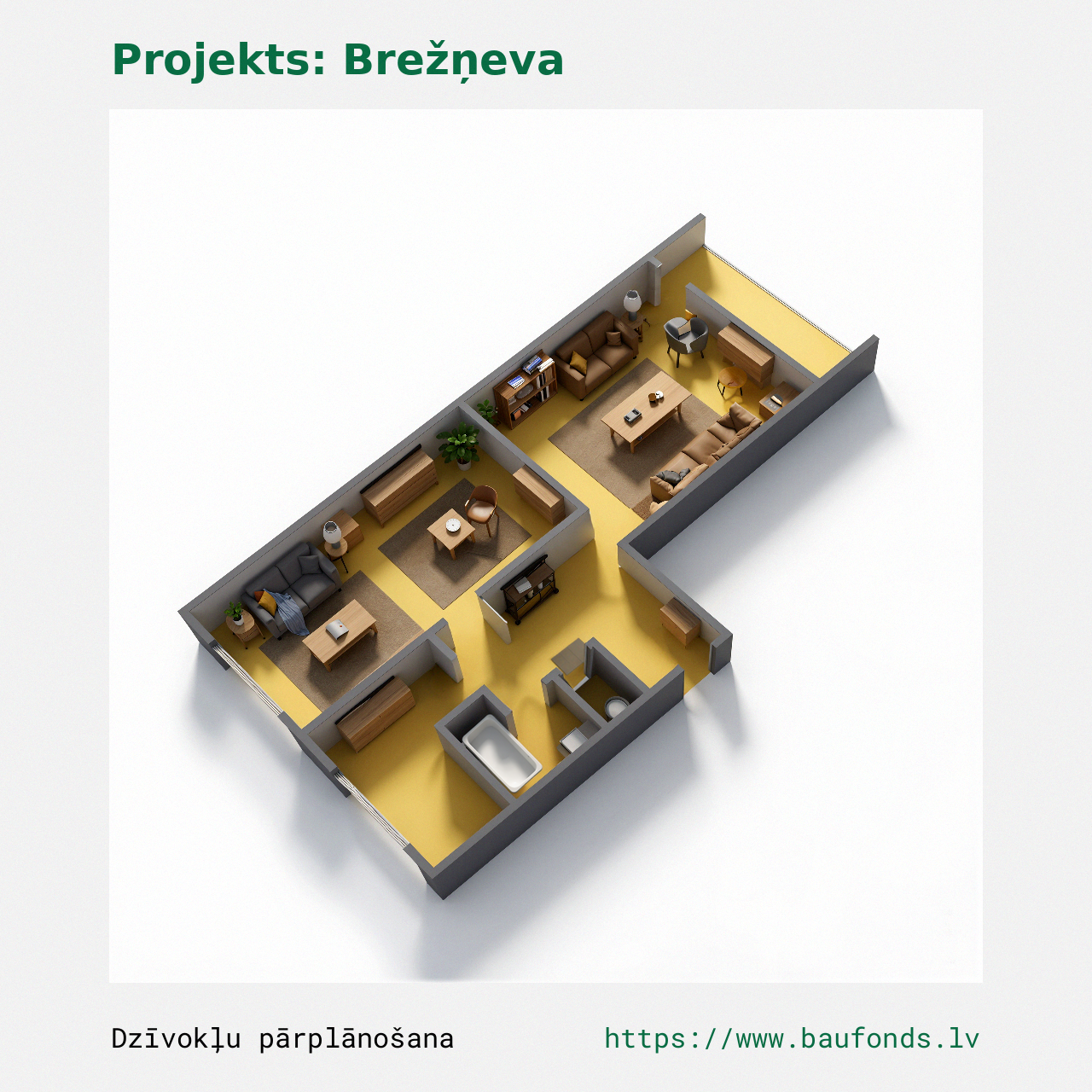 Dviejų kambarių butas, Brežnevka (BRE-D3/2). Plotas 36-51 m² / C