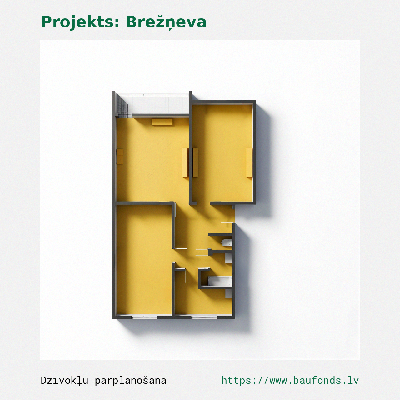 Trijų kambarių butas, Brežnevka (BRE-D5/3). Plotas 49-64 m² / B