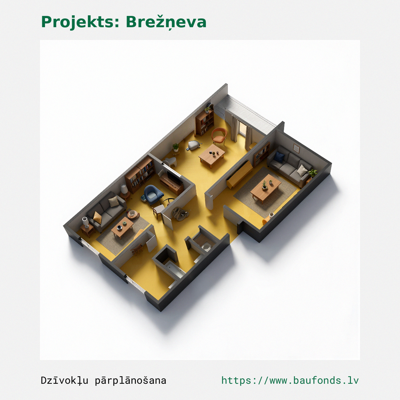 Trijų kambarių butas, Brežnevka (BRE-D5/3). Plotas 49-64 m² / C