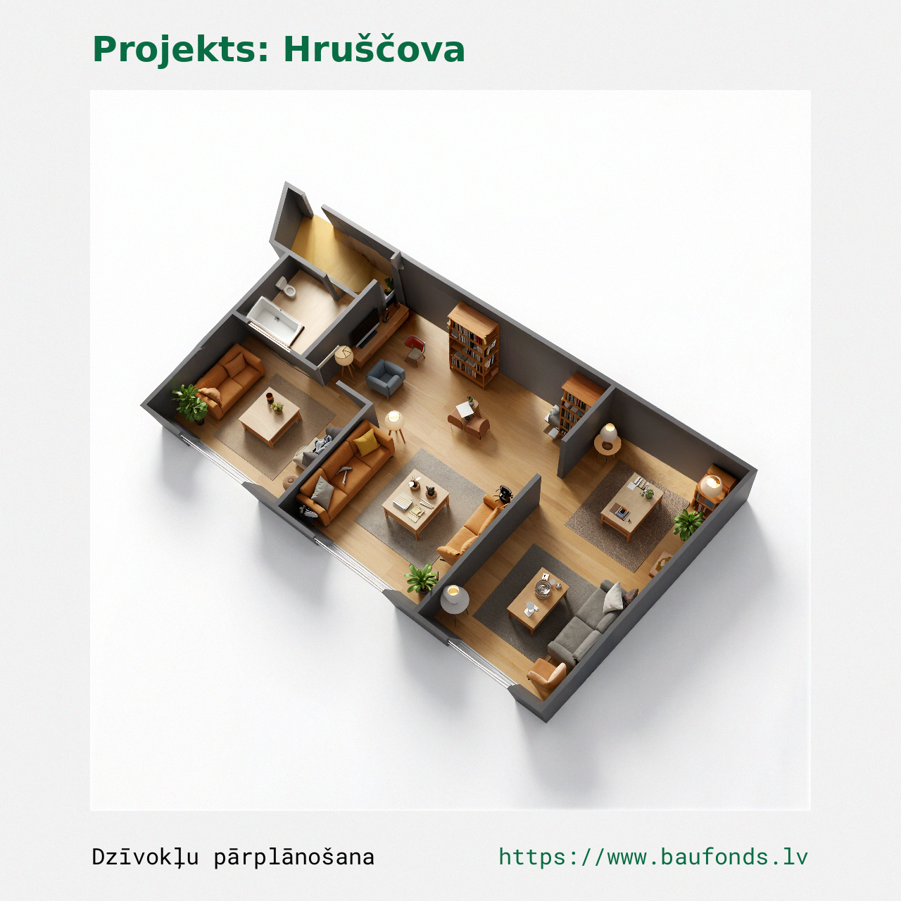 Two-bedroom apartment, Khrushchyovka (HRU-A2/2). Area 30-42 m² / C