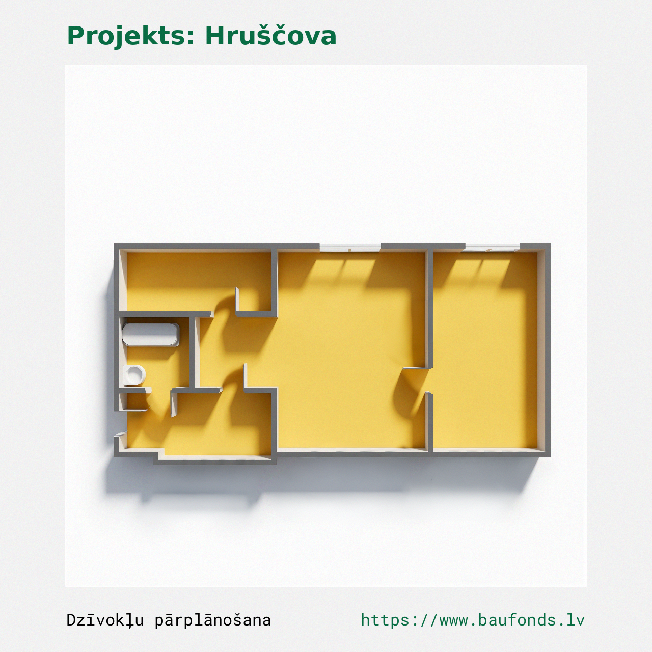 Two-bedroom apartment, Khrushchyovka (HRU-A1/2). Area 29-41 m² / B