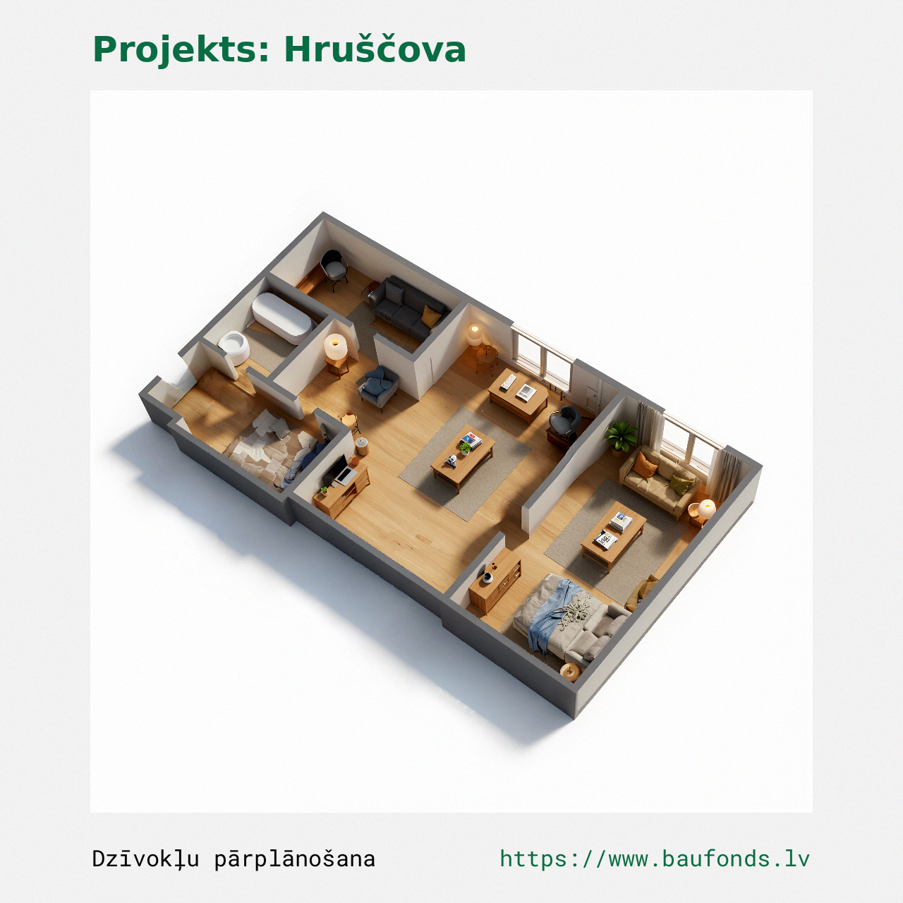 Two-bedroom apartment, Khrushchyovka (HRU-A1/2). Area 29-41 m² / C