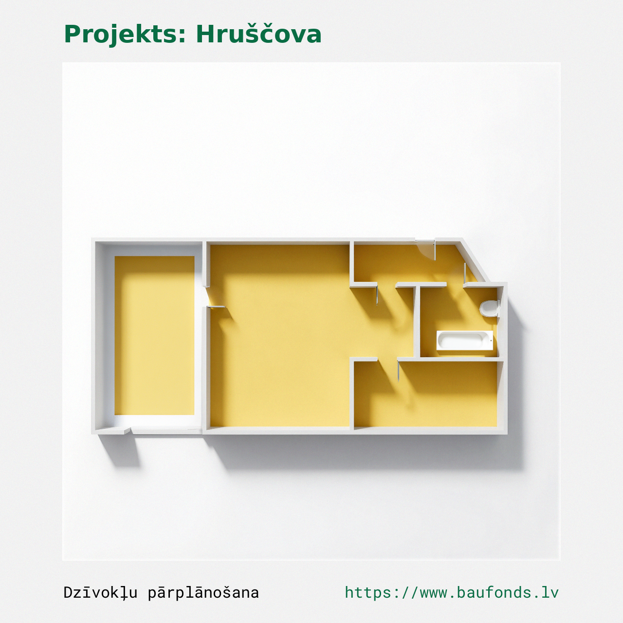 Two-bedroom apartment, Khrushchyovka (HRU-A3/2). Area 30-40 m² / B