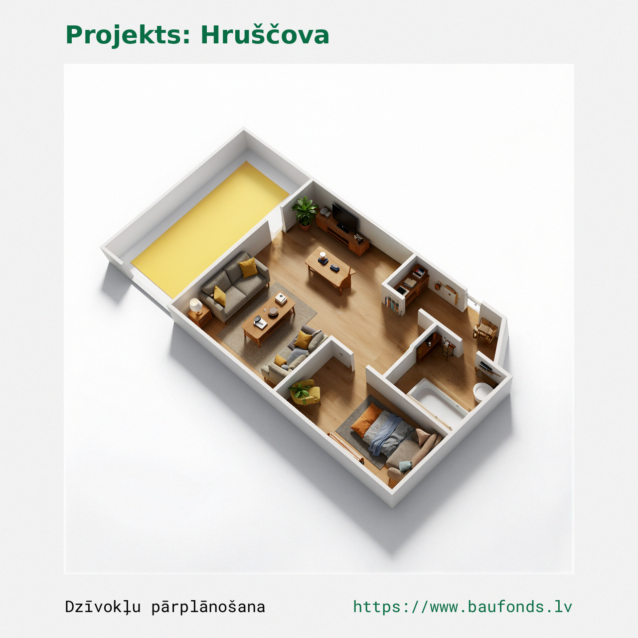Two-bedroom apartment, Khrushchyovka (HRU-A3/2). Area 30-40 m² / C