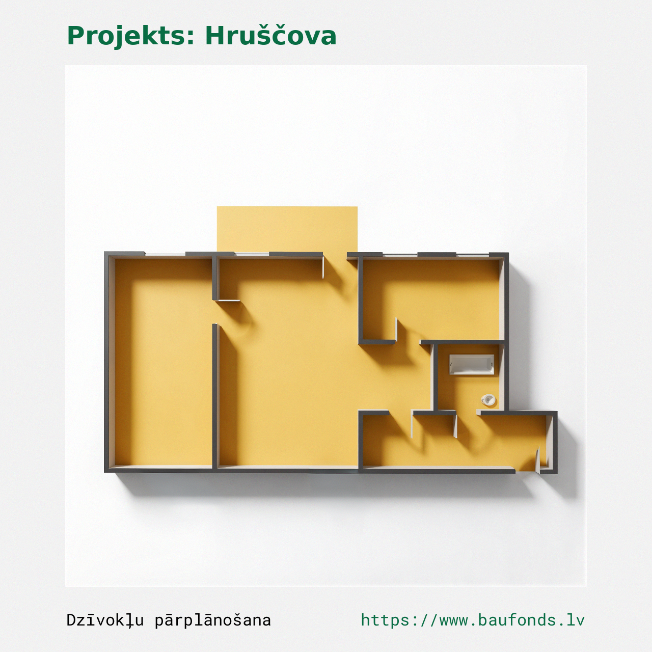 Two-bedroom apartment, Khrushchyovka (HRU-B2/2). Area 33-46 m² / B