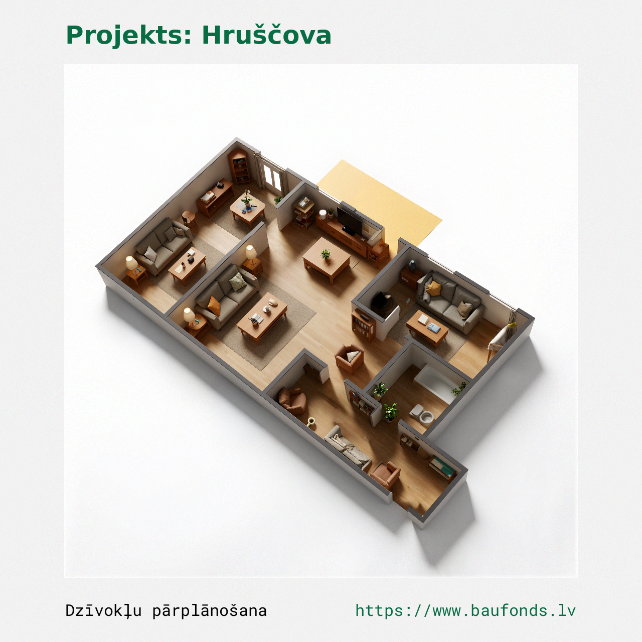 Two-bedroom apartment, Khrushchyovka (HRU-B2/2). Area 33-46 m² / C