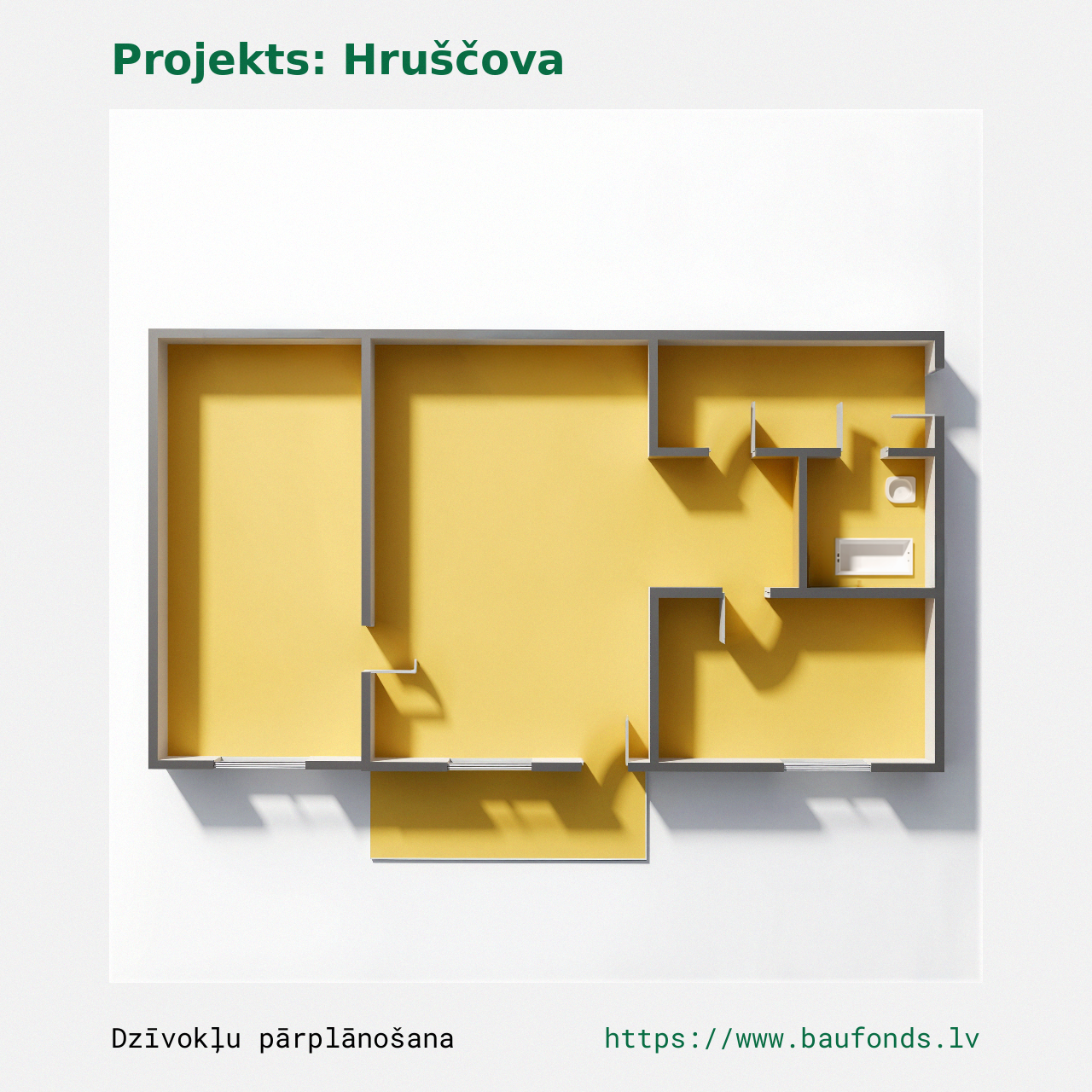 Two-bedroom apartment, Khrushchyovka (HRU-B1/2). Area 30-42 m² / B
