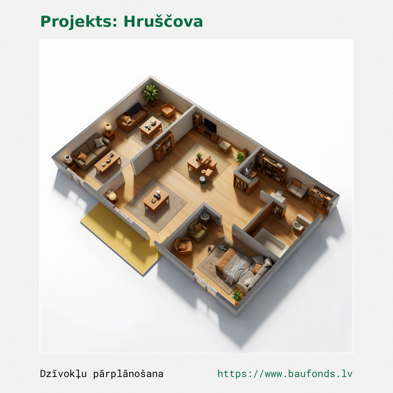 Two-bedroom apartment, Khrushchyovka (HRU-B1/2). Area 30-42 m² / C