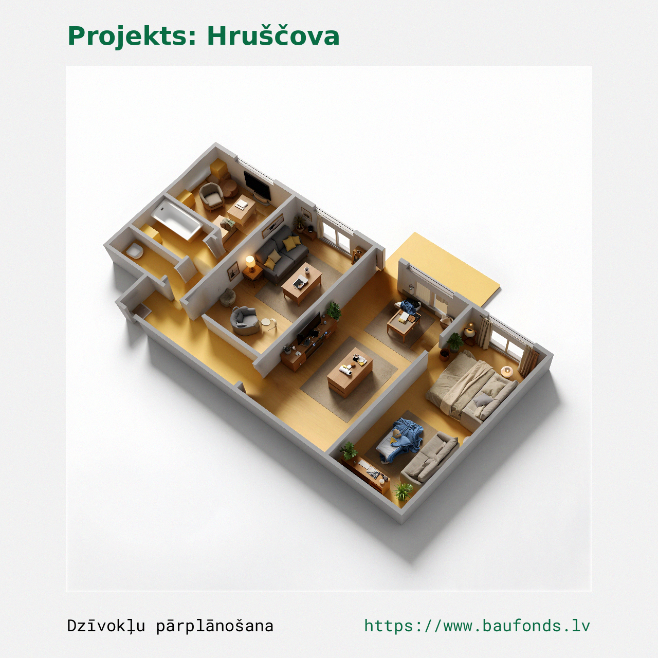 Three-bedroom apartment, Khrushchyovka (HRU-B3/3). Area 39-54 m² / C