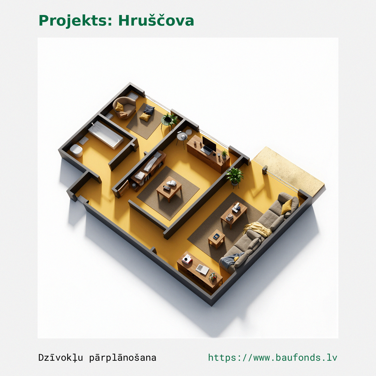 Two-bedroom apartment, Khrushchyovka (HRU-D3/2). Area 27-42 m² / C
