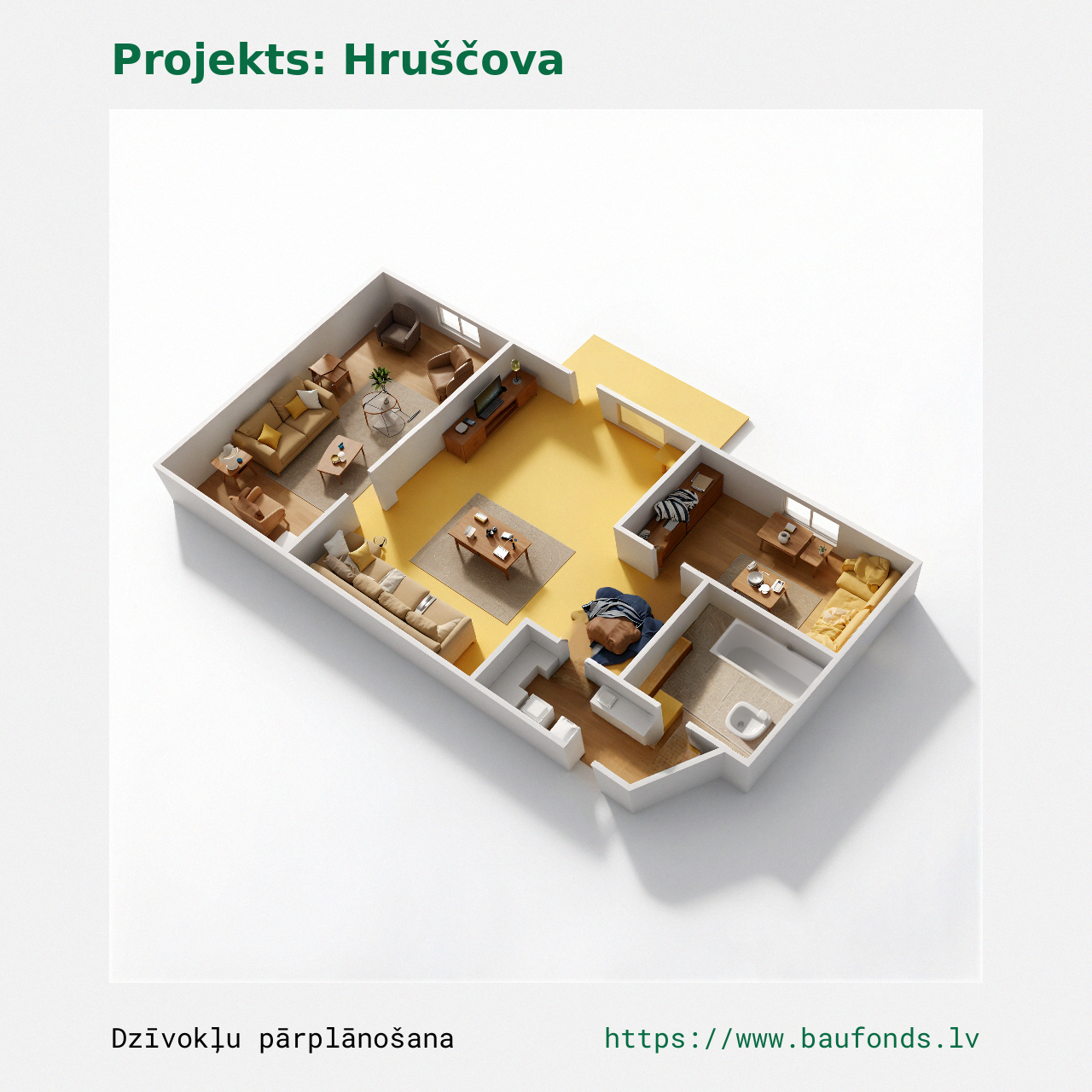 Two-bedroom apartment, Khrushchyovka (HRU-C2/2). Area 31-41 m² / C