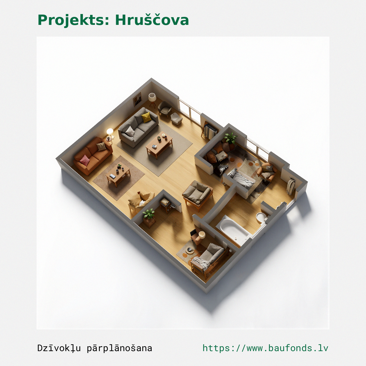 One-bedroom apartment, Khrushchyovka (HRU-C1/1). Area 19-30 m² / C