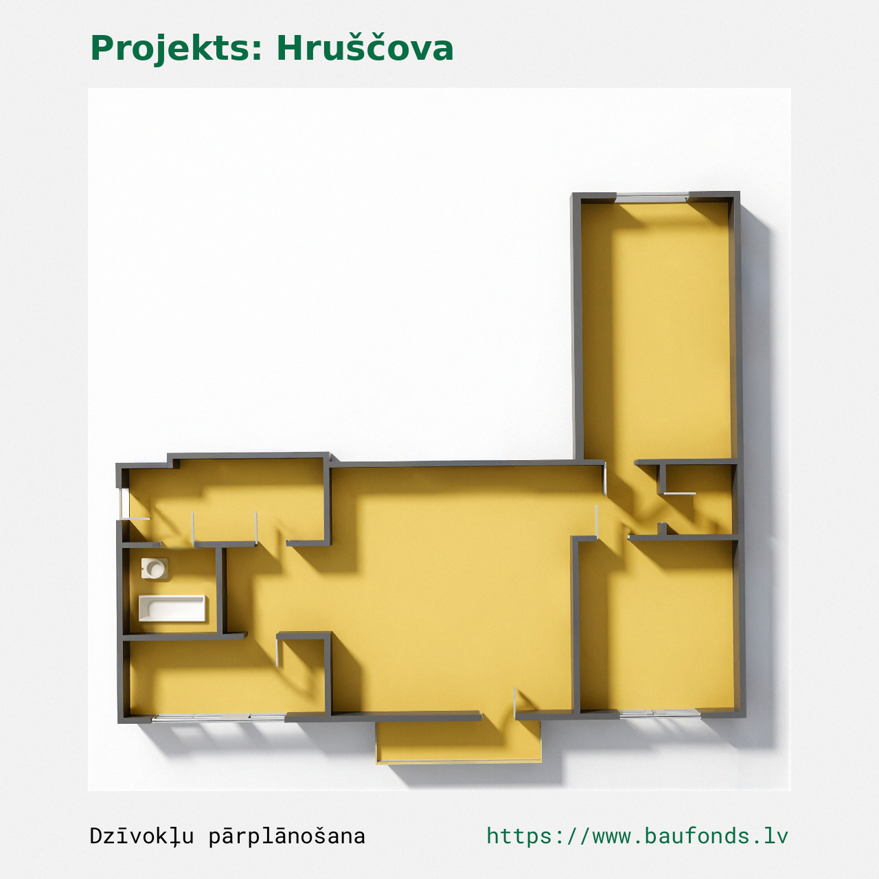Three-bedroom apartment, Khrushchyovka (HRU-C4/3). Area 41-54 m² / B