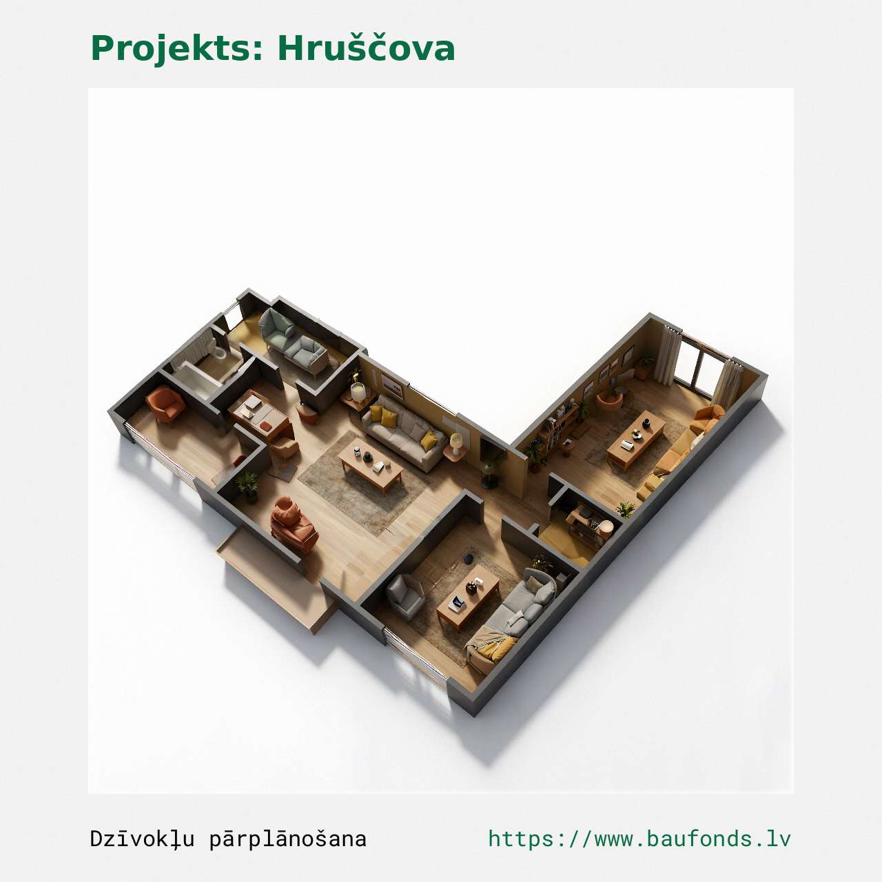 Three-bedroom apartment, Khrushchyovka (HRU-C4/3). Area 41-54 m² / C