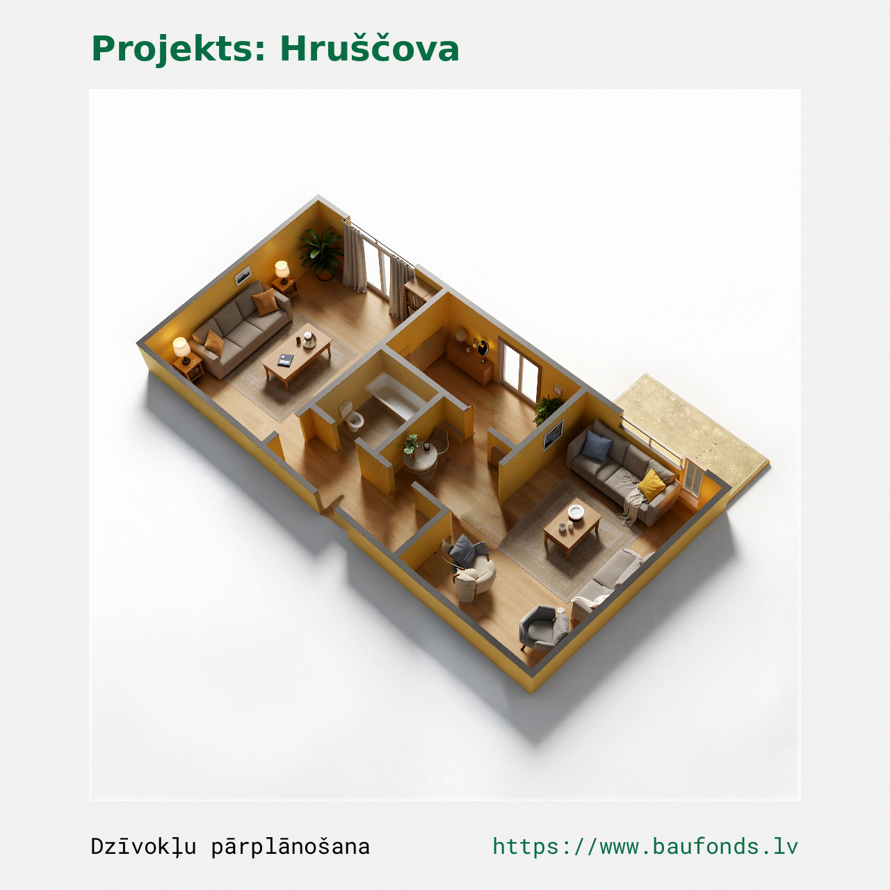 Two-bedroom apartment, Khrushchyovka (HRU-C6/2). Area 32-43 m² / C