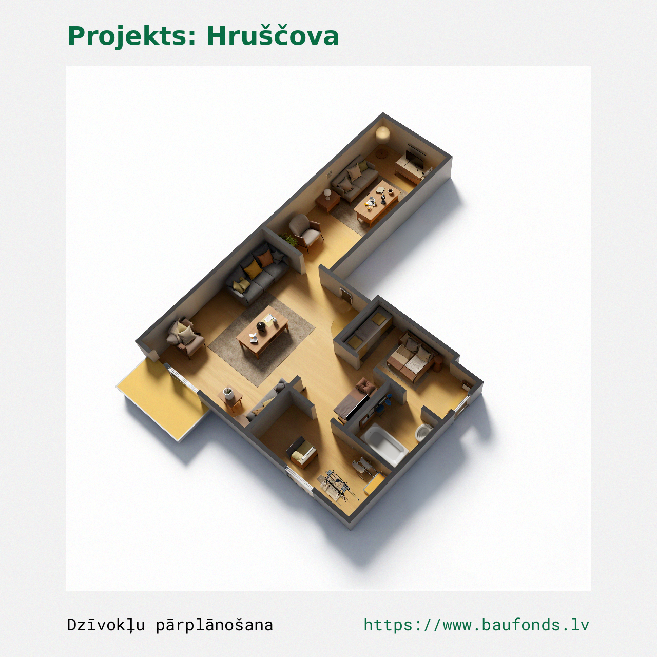 Two-bedroom apartment, Khrushchyovka (HRU-C5/2). Area 30-42 m² / C